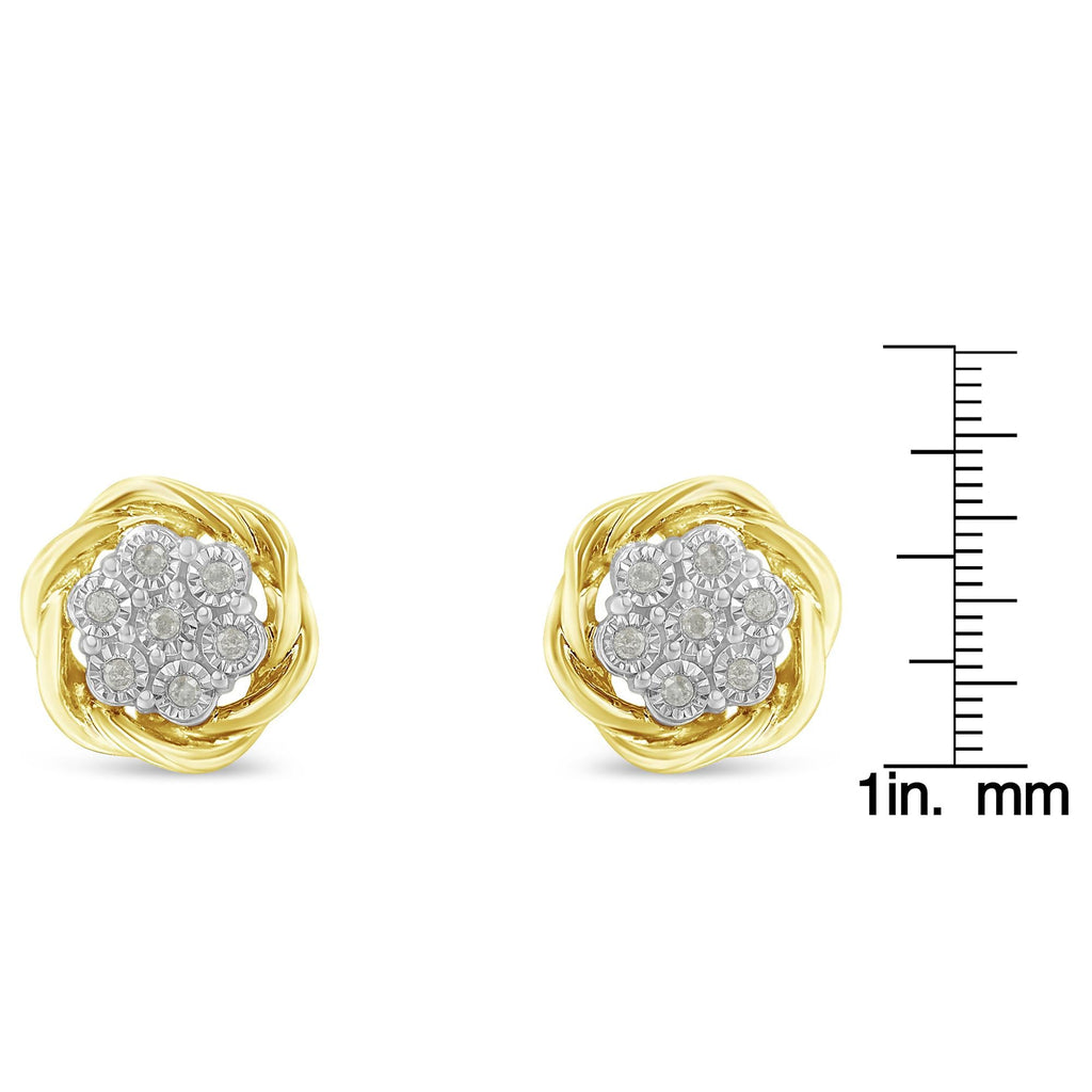 Pendientes de plata de ley chapada en oro amarillo con forma de rosa de diamantes (0,15 cts, color IJ, claridad I2-I3) - Friggin Jewelry