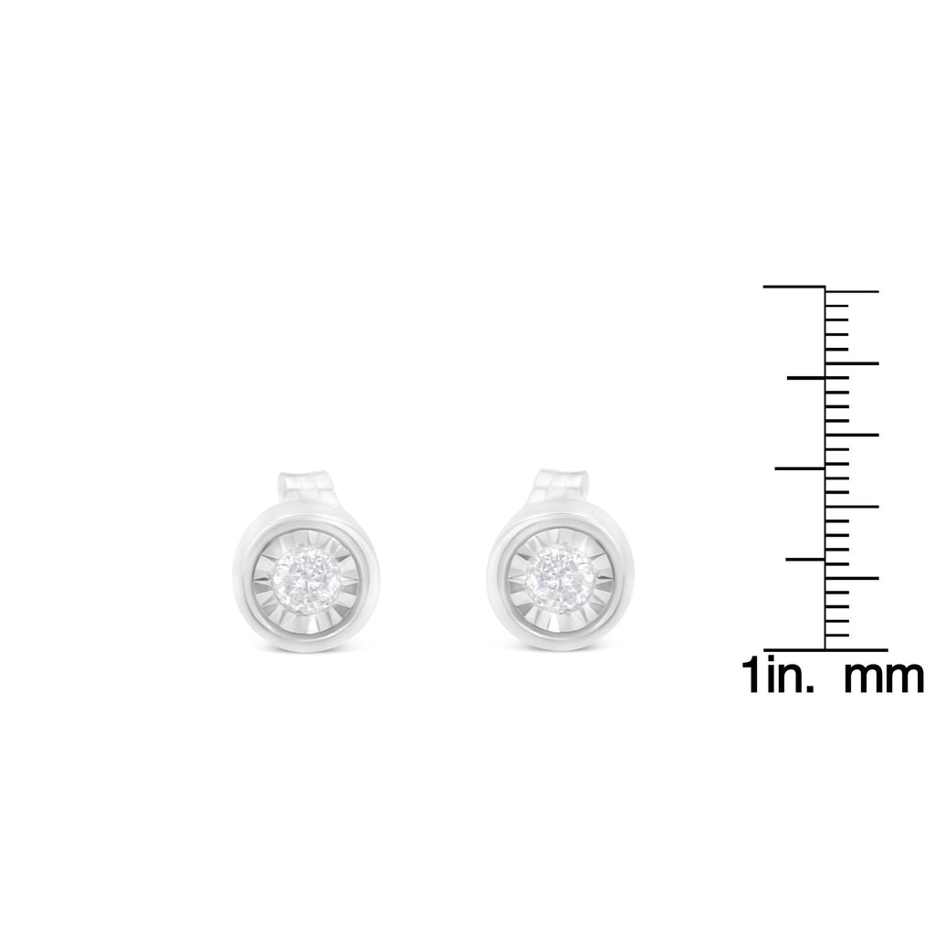.925 Sterling Silver 1/5 Cttw Round Brilliant-Cut Near Colorless Diamond Miracle-Set Bezel Barrel Style Stud Earrings (I-J Color, I2-I3 Clarity) - Friggin Jewelry