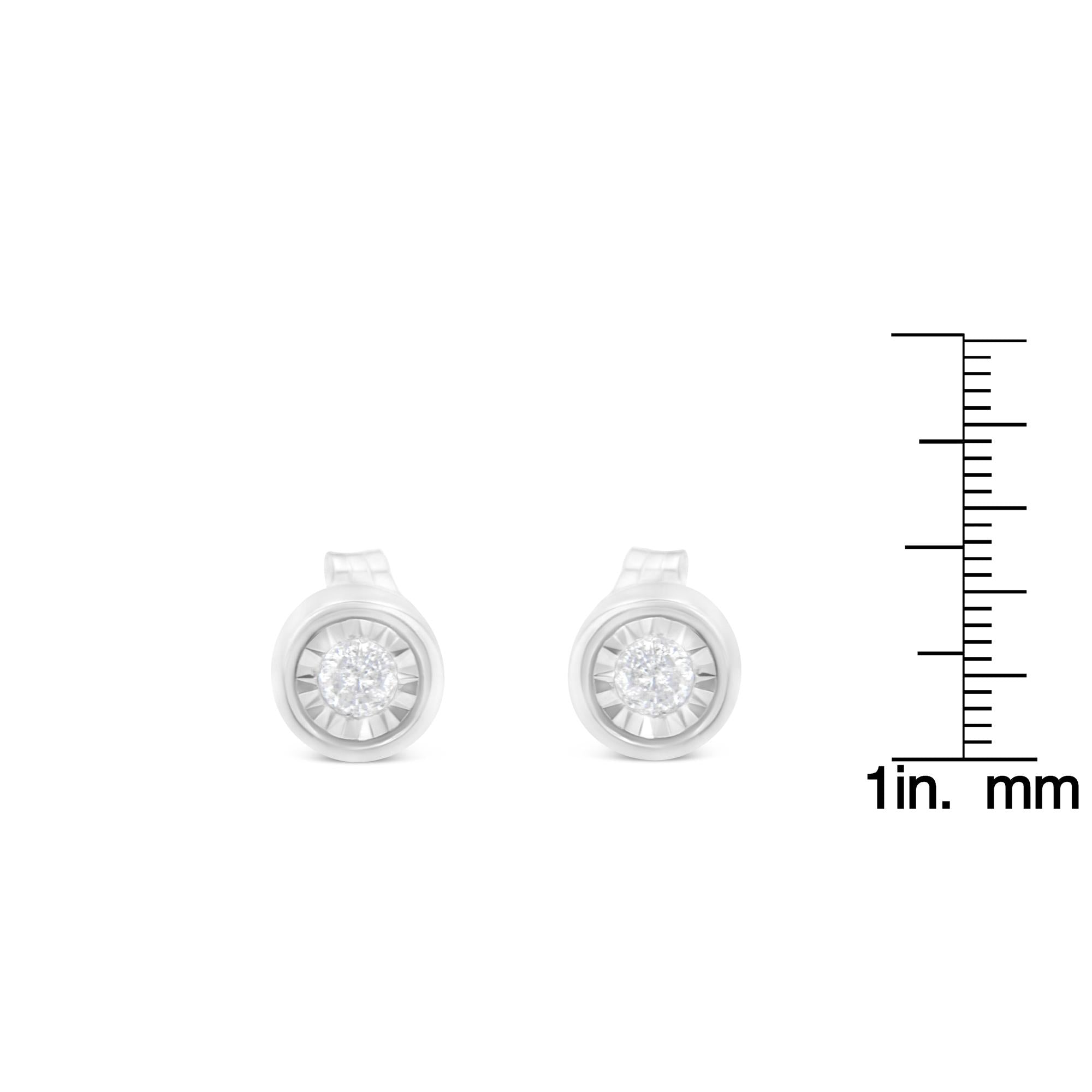 .925 Sterling Silver 1/5 Cttw Round Brilliant-Cut Near Colorless Diamond Miracle-Set Bezel Barrel Style Stud Earrings (I-J Color, I2-I3 Clarity) - Friggin Jewelry