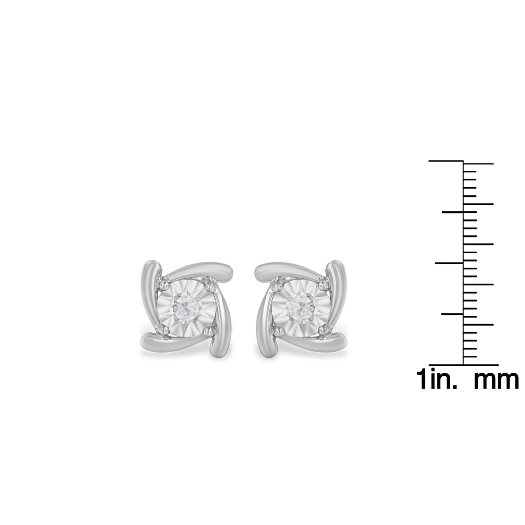 .925 Sterling Silver 1/10 Cttw Round Brilliant-Cut Near Colorless Diamond Miracle-Set Square Pinwheel Stud Earrings (I-J Color, I3 Clarity) - Friggin Jewelry