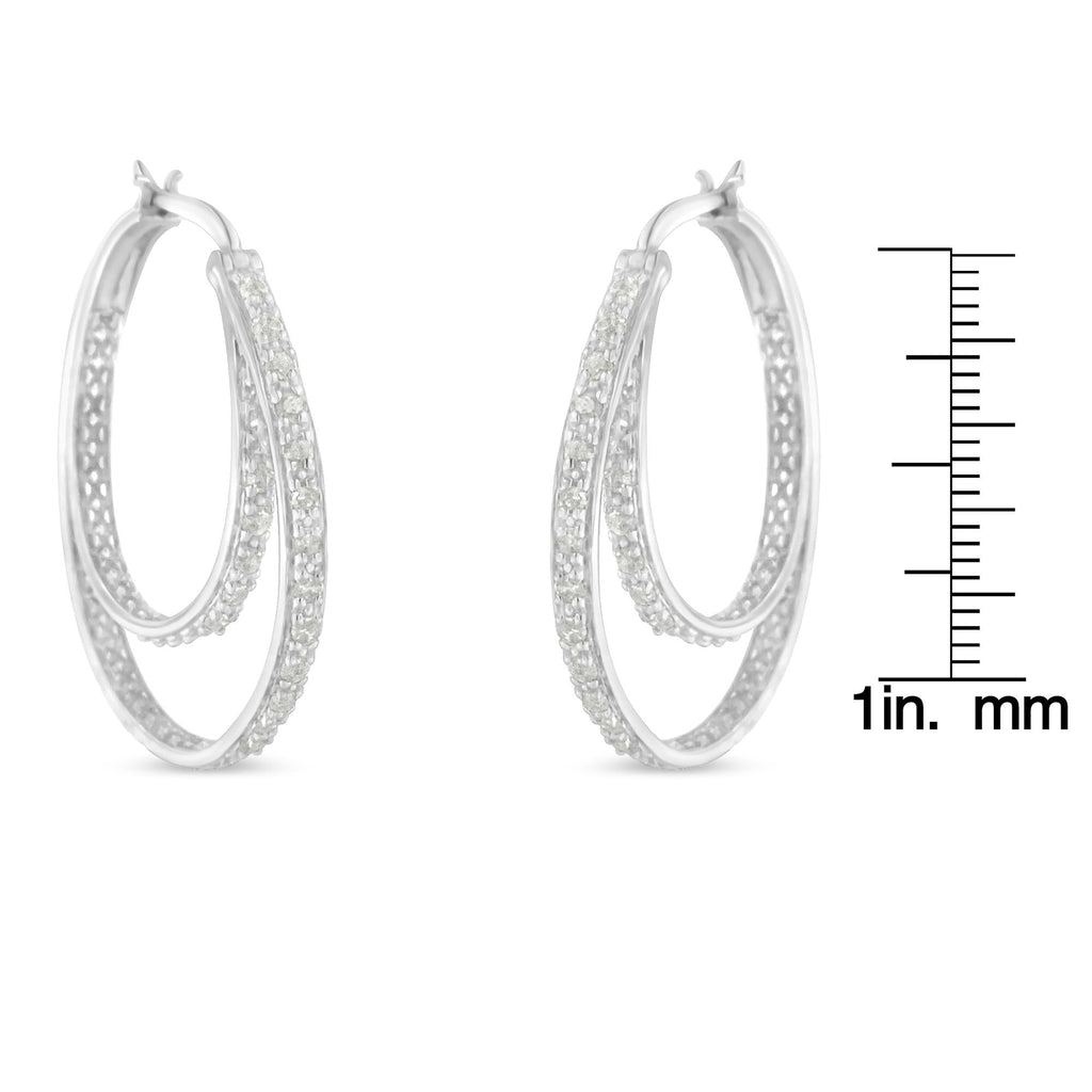 .925 Sterling Silver 1/2 cttw Miracle-Set Diamond Double Hoop with Latchback Earrings (I-J Color, I3 Clarity) - Friggin Jewelry