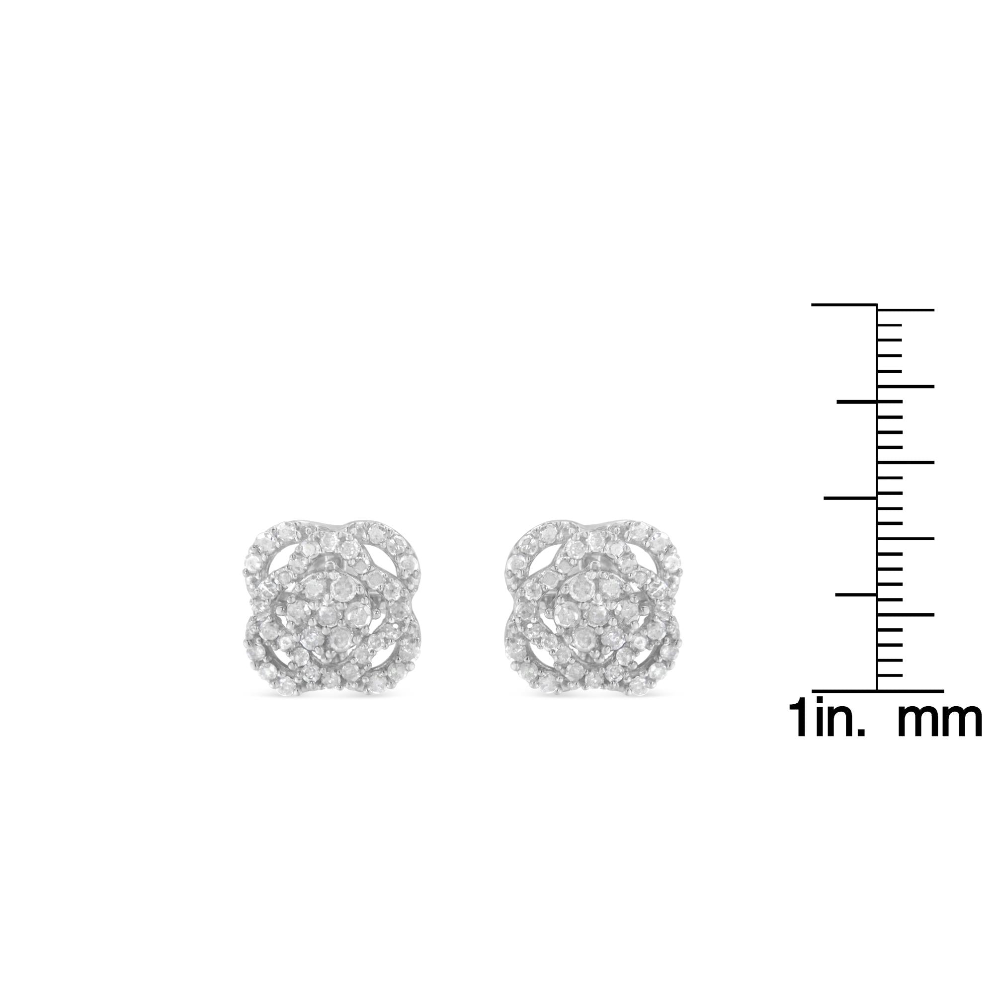 .925 Sterling Silver 1/2 cttw Round-cut Diamond Floral Cluster and Halo Stud Earring (I-J Color, I3 Clarity) - Friggin Jewelry