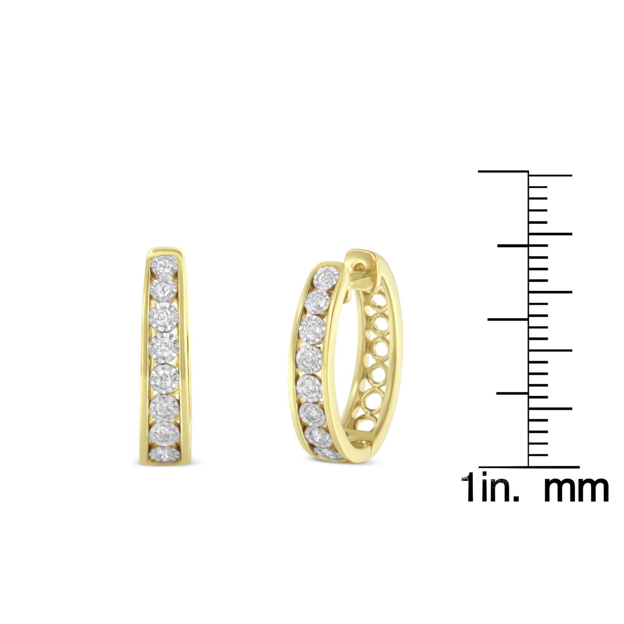 Orecchini a cerchio in oro giallo e bianco 10 carati con diamanti (1/2 carato, colore JK, purezza I2-I3) - Friggin Jewelry