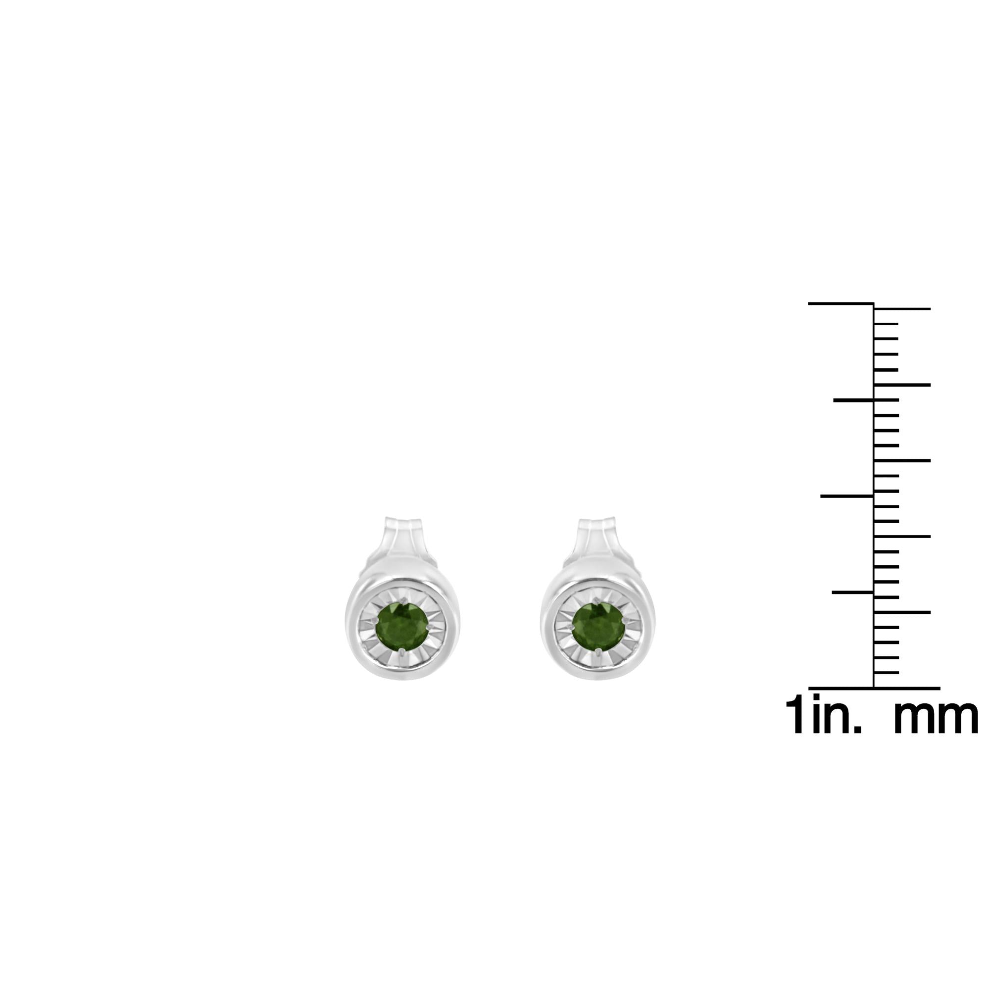 .925 Sterling Silver 1/5 Cttw Round Brilliant-Cut Green Diamond Miracle-Set Stud Earrings (Fancy Color-Enhanced, I1-I2 Clarity) - Friggin Jewelry