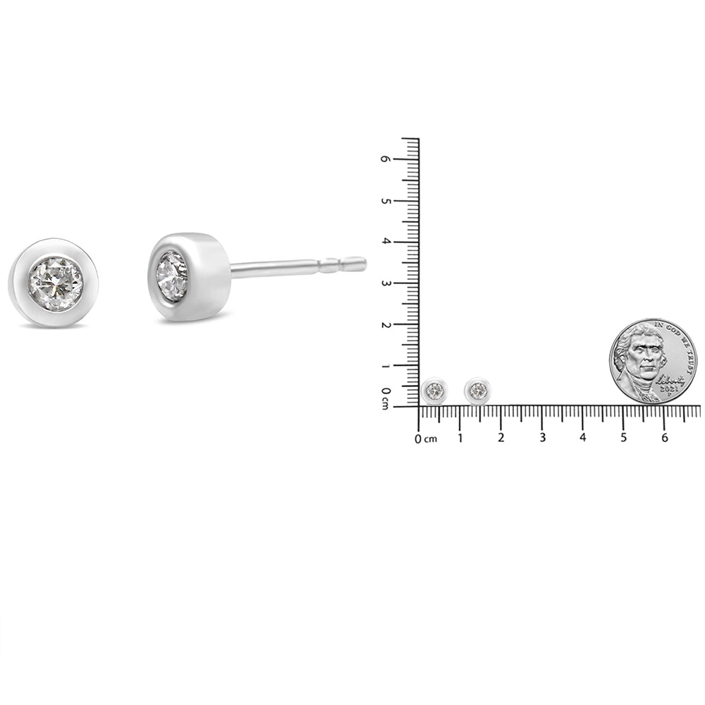 10K White Gold 1/5 Cttw Round Brilliant-Cut Near Colorless Diamond Bezel-Set Stud Earrings (H-I Color, I1-I2 Clarity) - Friggin Jewelry