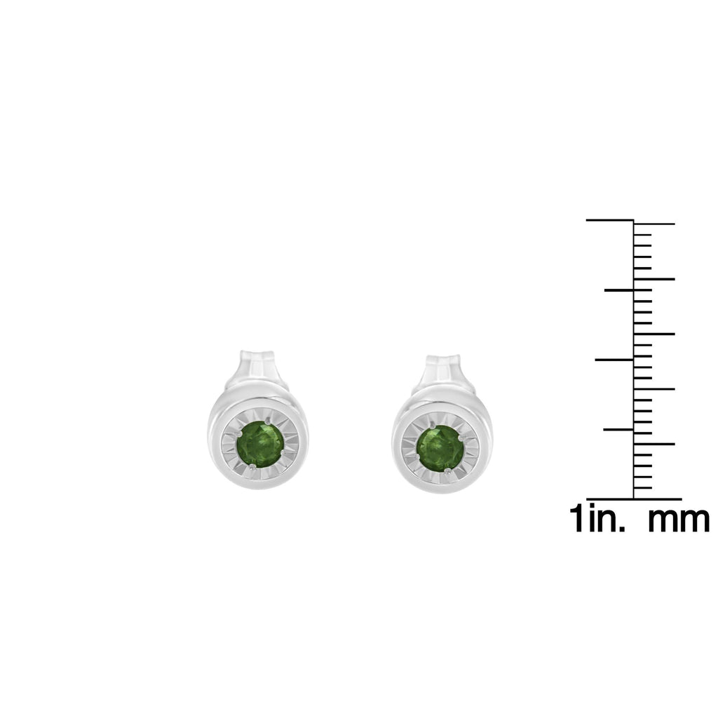 .925 Sterling Silver 0.15 Cttw Round Brilliant-Cut Green Diamond Miracle-Set Stud Earrings (Fancy Color-Enhanced, I1-I2 Clarity) - Friggin Jewelry