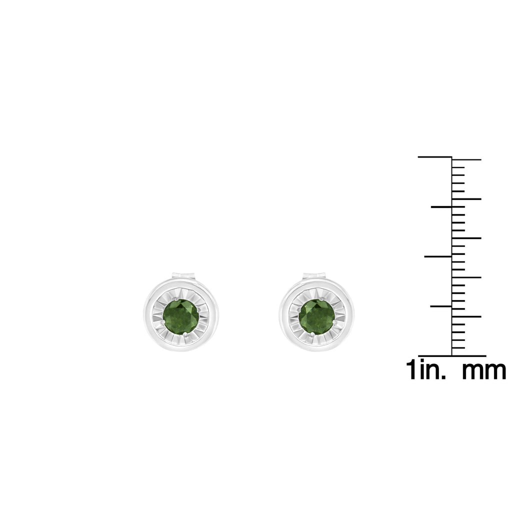 .925 Sterling Silver 1/4 Cttw Round Brilliant-Cut Green Diamond Miracle-Set Stud Earrings (Fancy Color-Enhanced, I1-I2 Clarity) - Friggin Jewelry