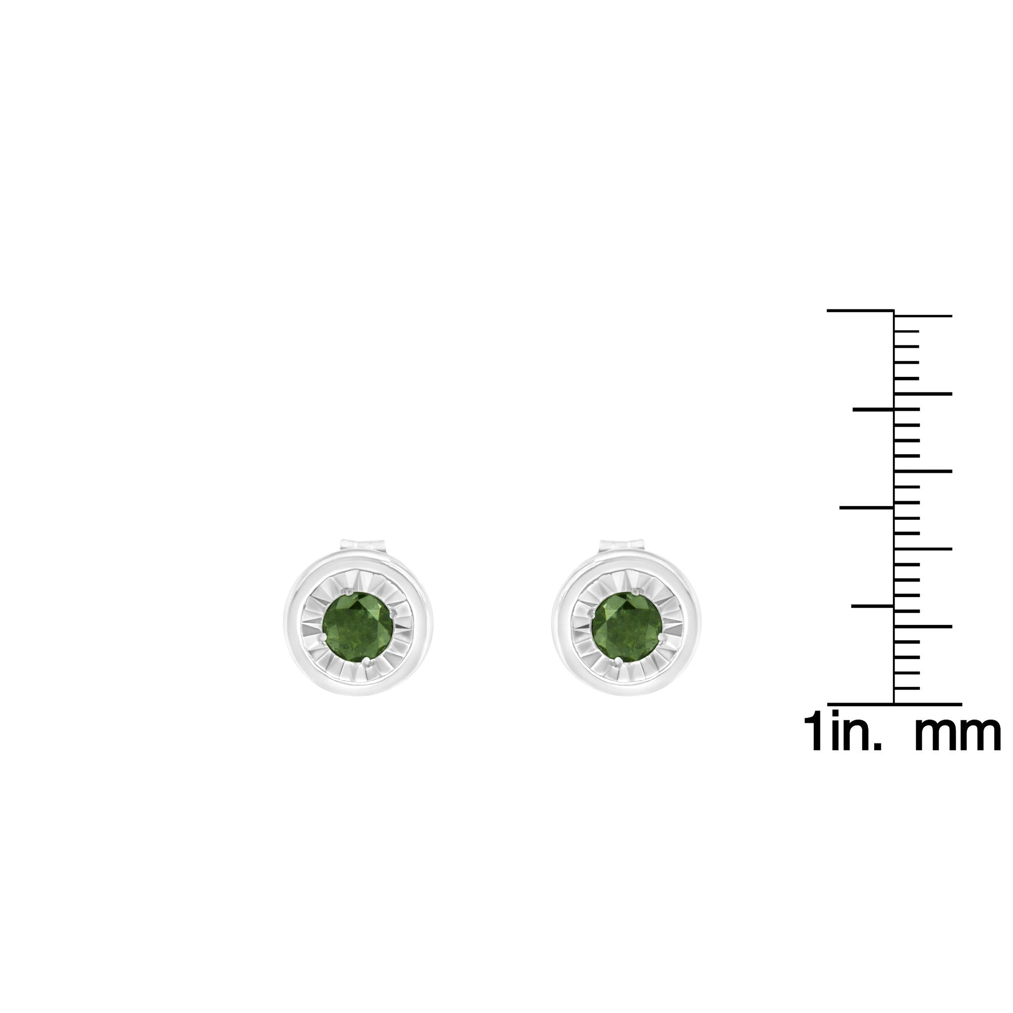 .925 Sterling Silver 1/4 Cttw Round Brilliant-Cut Green Diamond Miracle-Set Stud Earrings (Fancy Color-Enhanced, I1-I2 Clarity) - Friggin Jewelry
