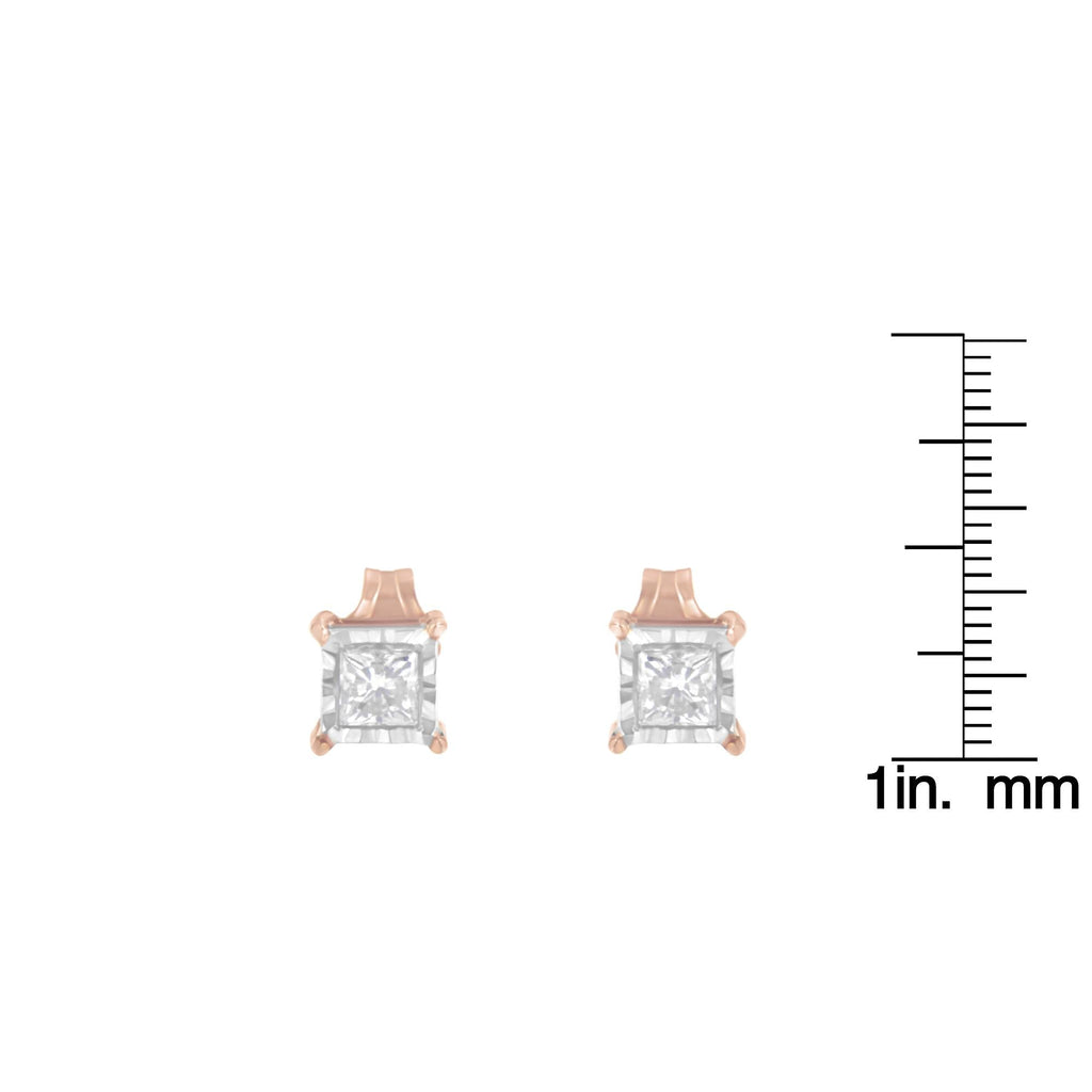 14K Rose Gold Plated Two-Tone .925 Sterling Silver 1/2 Cttw Princess-Cut Square Near Colorless Diamond Solitaire Miracle-Plate Stud Earrings (J-K Color, I2-I3 Clarity) - Friggin Jewelry