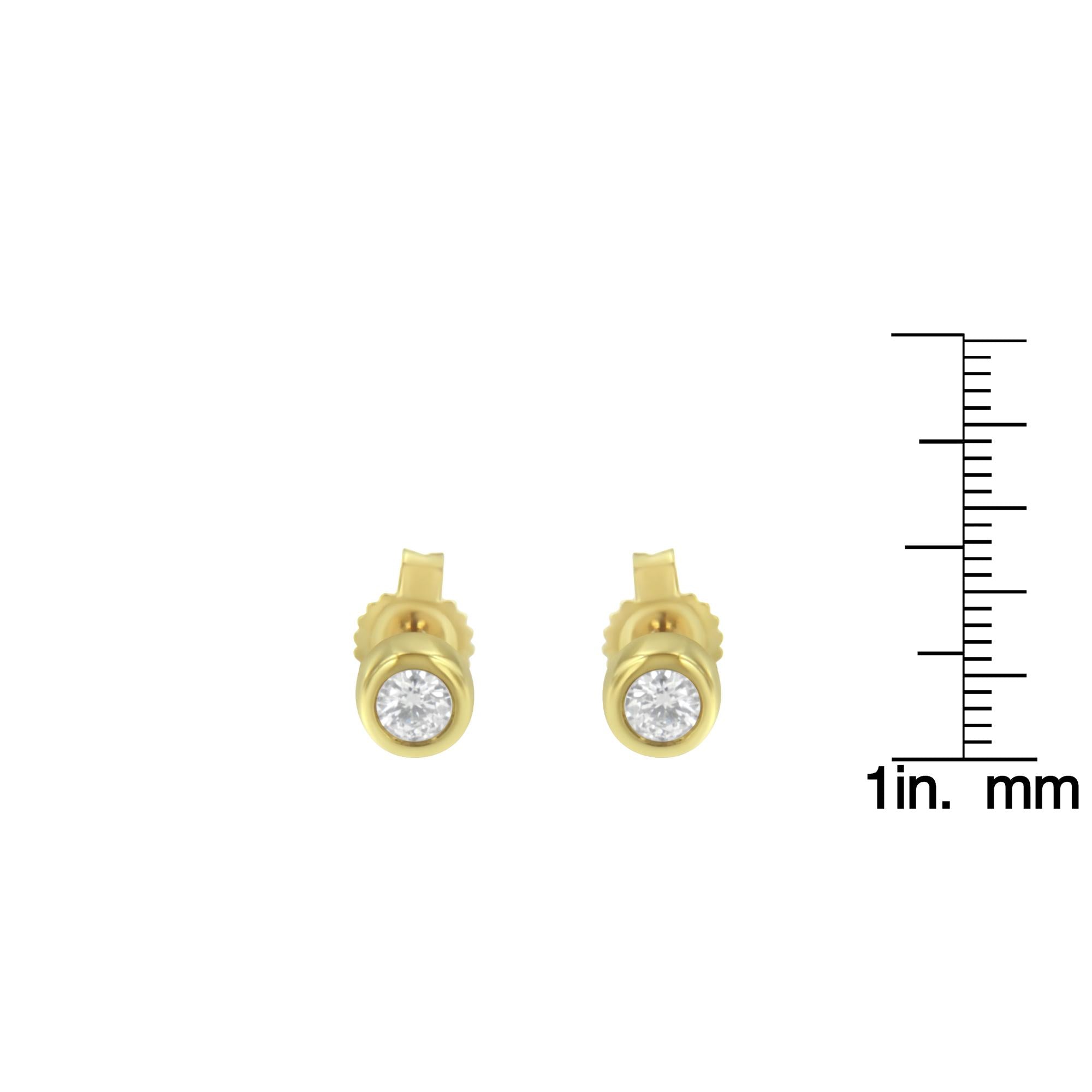 10K Gold 0.15 Cttw Round Brilliant-Cut Near Colorless Diamond Bezel-Set Stud Earrings (H-I Color, I1-I2 Clarity) - Friggin Jewelry