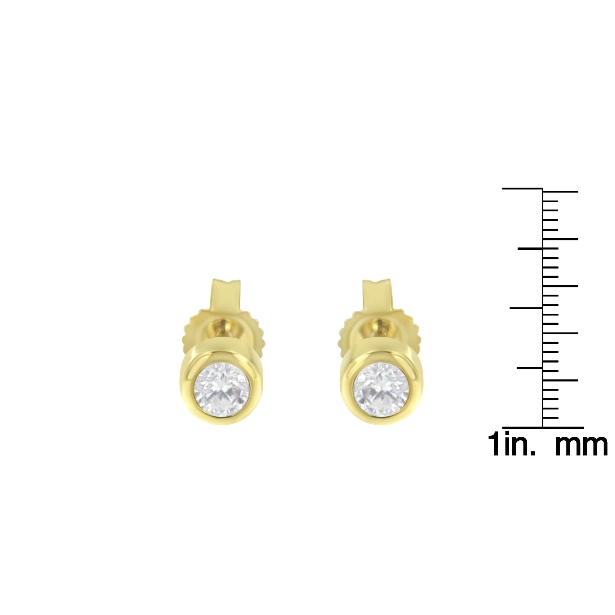 10K Gold 1/5 Cttw Round Brilliant-Cut Near Colorless Diamond Bezel-Set Stud Earrings (H-I Color, I1-I2 Clarity) - Friggin Jewelry