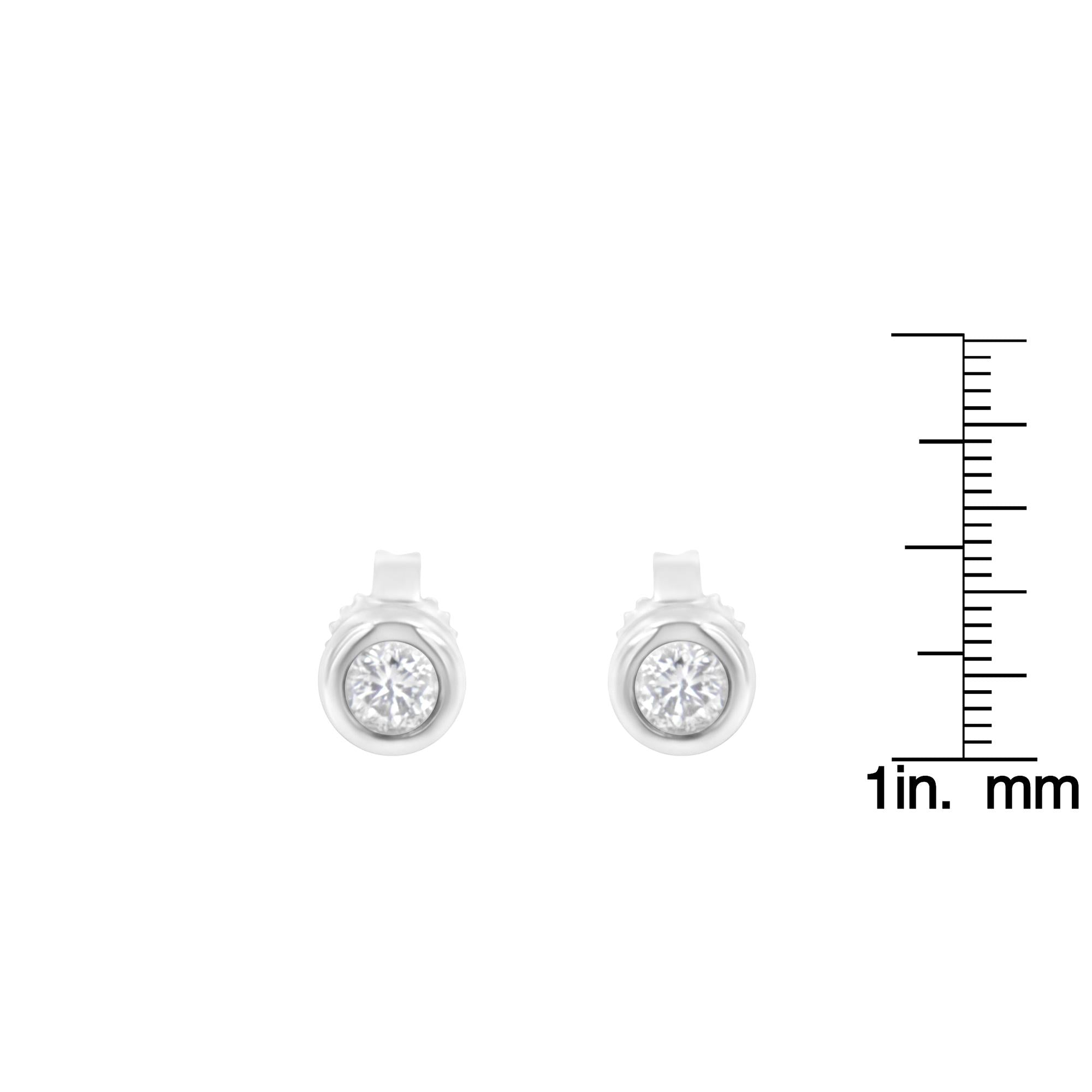 10K Gold 1/4 Cttw Round Brilliant-Cut Near Colorless Diamond Bezel-Set Stud Earrings (H-I Color, I1-I2 Clarity) - Friggin Jewelry