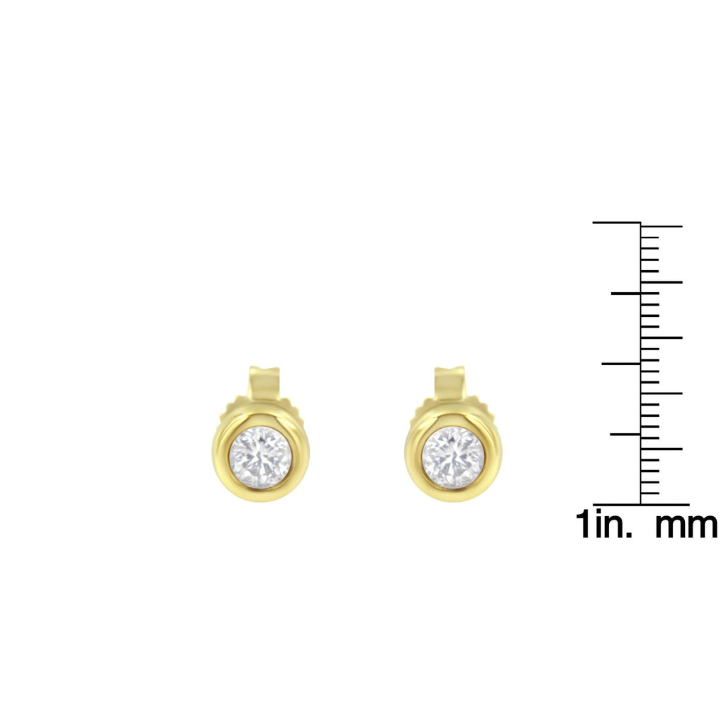 10K Gold 1/4 Cttw Round Brilliant-Cut Near Colorless Diamond Bezel-Set Stud Earrings (H-I Color, I1-I2 Clarity) - Friggin Jewelry