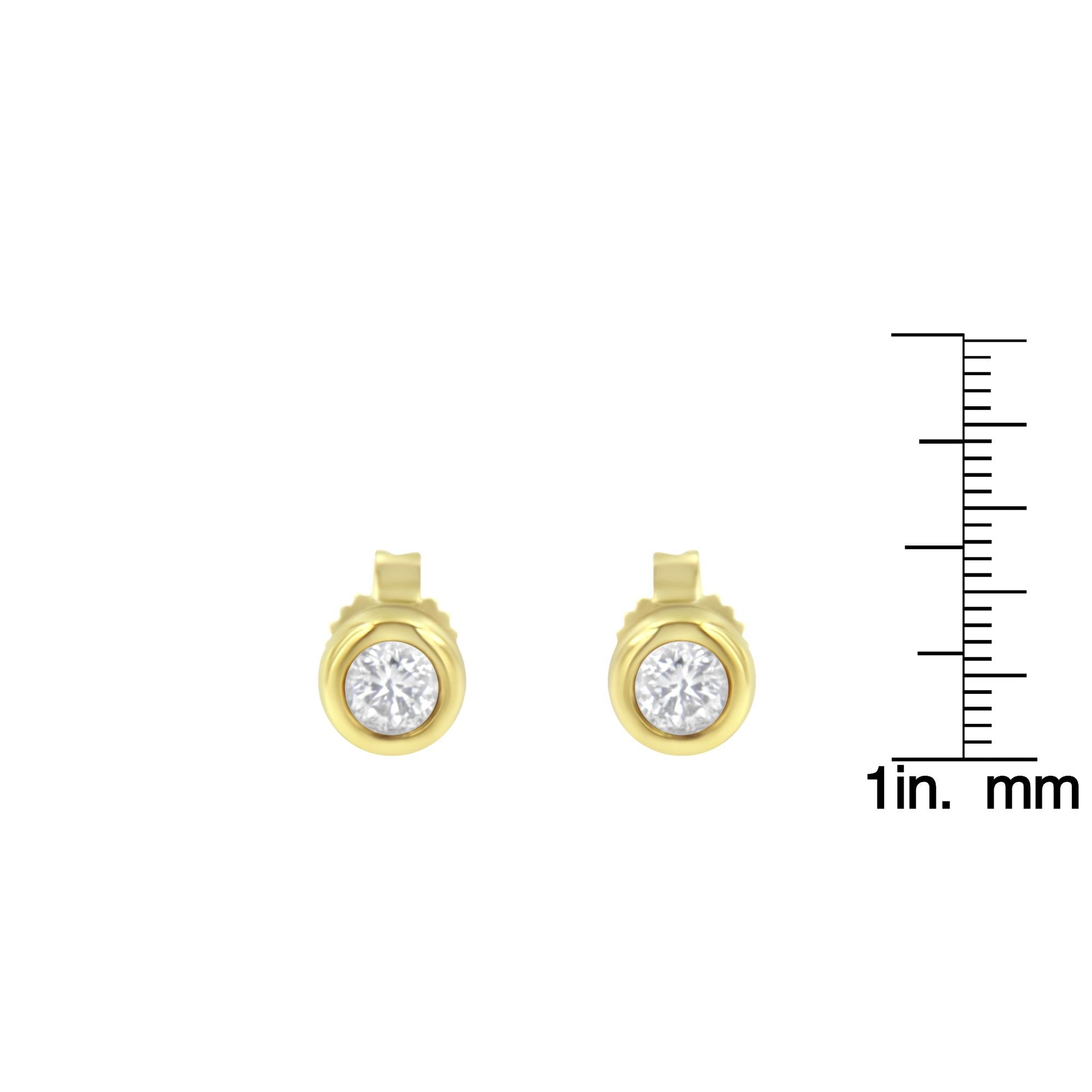 10K Gold 1/4 Cttw Round Brilliant-Cut Near Colorless Diamond Bezel-Set Stud Earrings (H-I Color, I1-I2 Clarity) - Friggin Jewelry