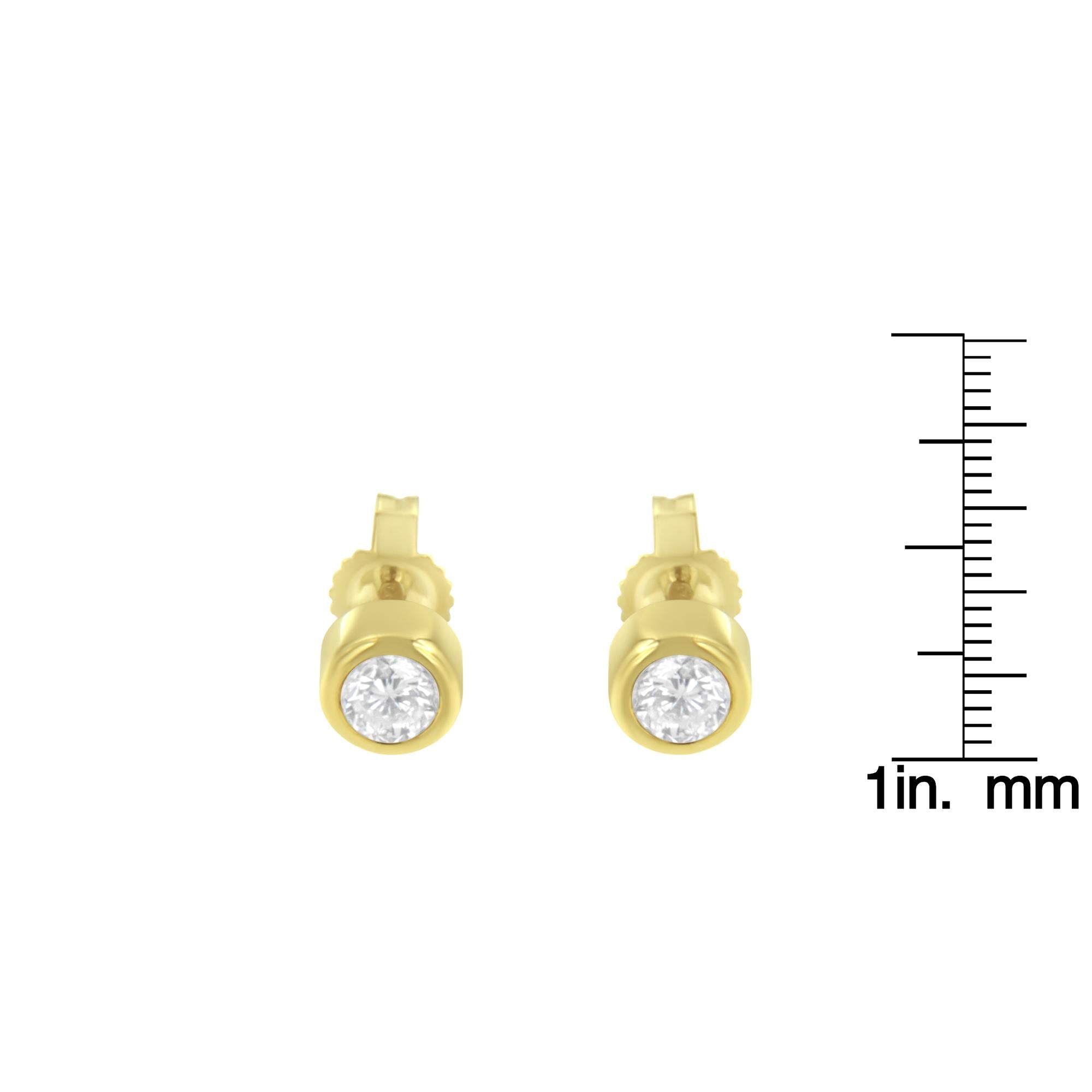 10K Gold 0.30 Cttw Round Brilliant-Cut Near Colorless Diamond Bezel-Set Stud Earrings (H-I Color, I1-I2 Clarity) - Friggin Jewelry