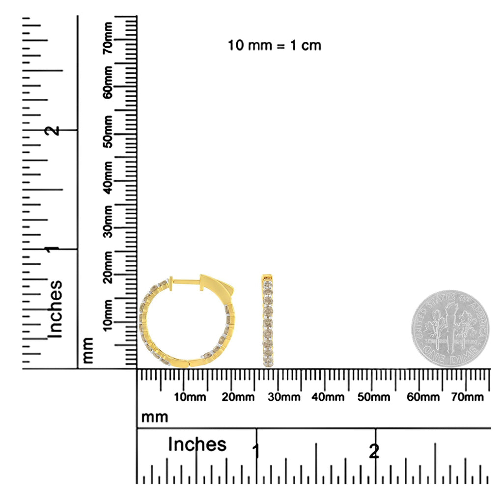 Orecchini a cerchio in argento sterling placcato oro giallo 10K con diamanti (2 carati, colore KL, purezza I2-I3) - Friggin Jewelry