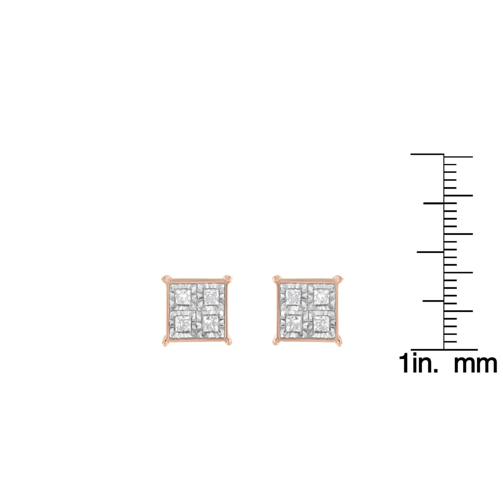 Rose Gold Plated Sterling Silver Diamond Composite Stud Earrings (3/4 cttw, J-K Color, I1-I2 Clarity) - Friggin Jewelry