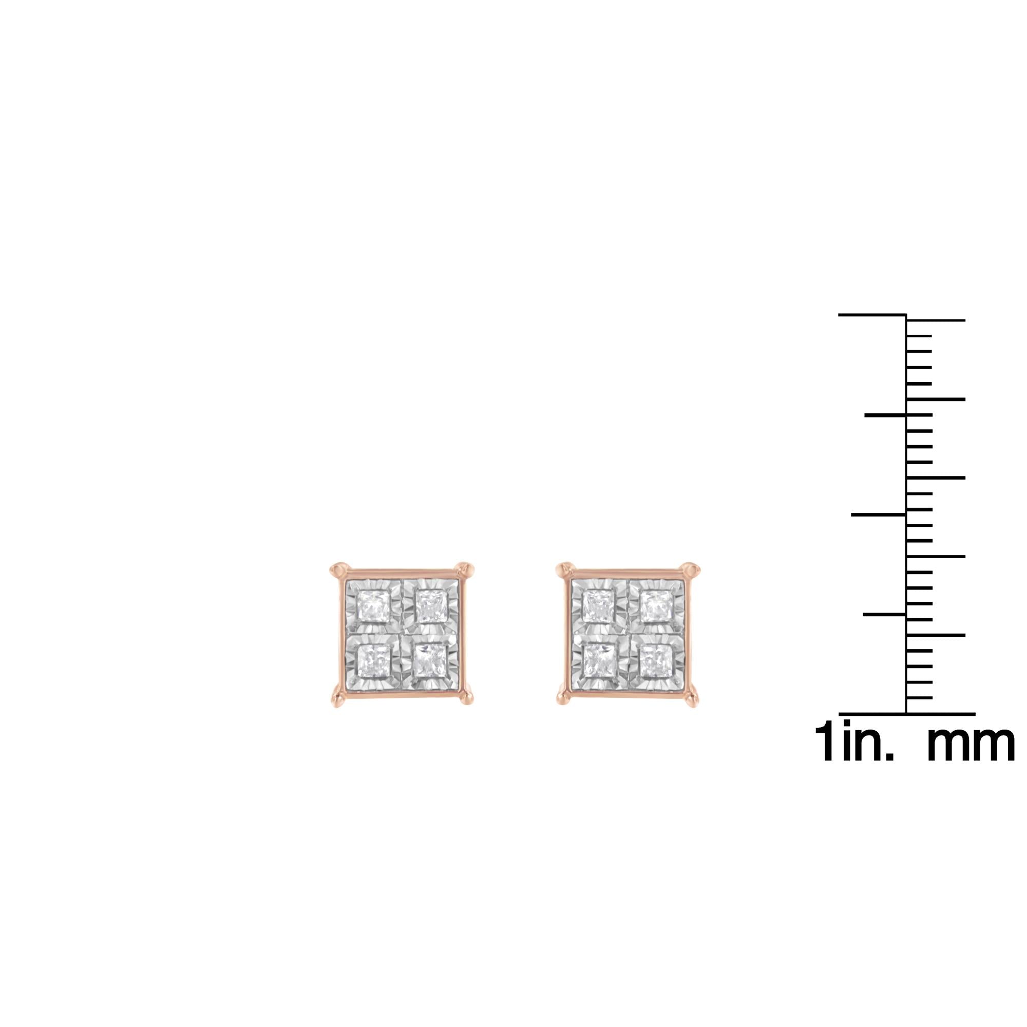 Rose Gold Plated Sterling Silver Diamond Composite Stud Earrings (3/4 cttw, J-K Color, I1-I2 Clarity) - Friggin Jewelry