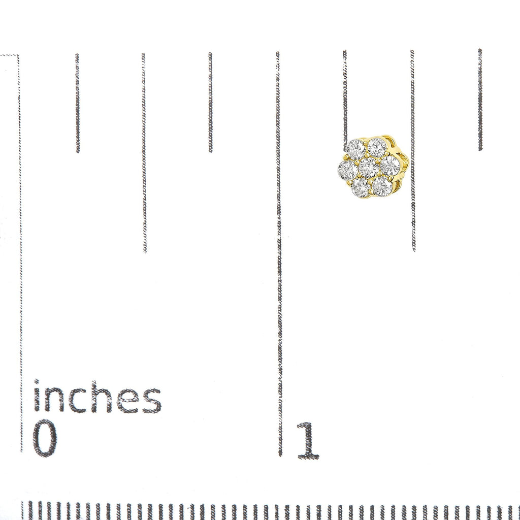 14K White Gold 7 Stone Floral Cluster Round Brilliant Cut Diamond Stud Earrings with Screw Backs(I-J, SI2-I1) - Friggin Jewelry