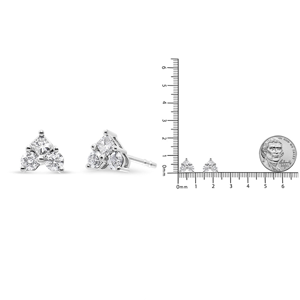 10K White Gold Diamond 3 Stone Trio Heart Stud Earring (I-J Color, I1-I2 Clarity) - Friggin Jewelry