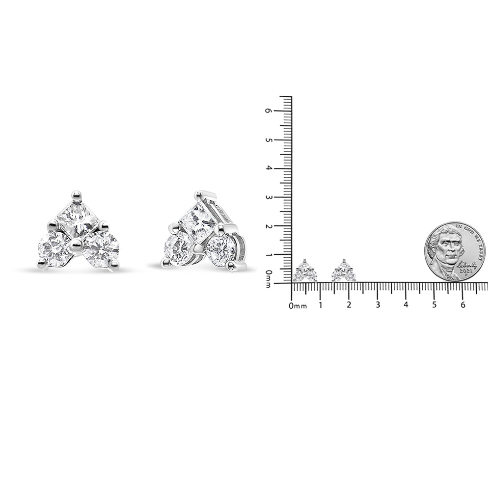 10K White Gold Diamond 3 Stone Trio Heart Stud Earring (I-J Color, I1-I2 Clarity) - Friggin Jewelry