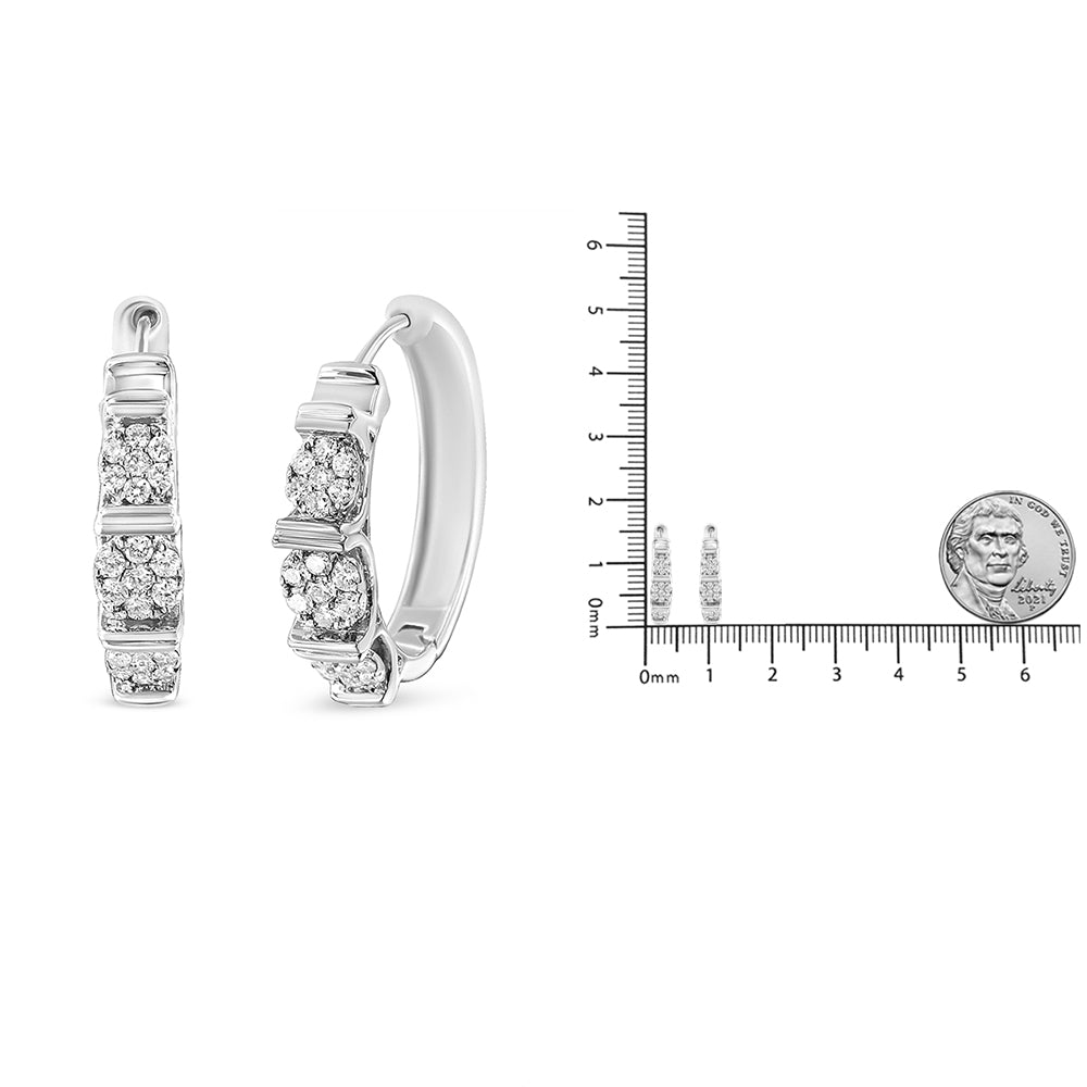 Orecchini a cerchio con motivo floreale in argento sterling 925 da 1/2 carati con diamanti rotondi coltivati ​​in laboratorio (colore FG, purezza SI1-SI2) - Friggin Jewelry