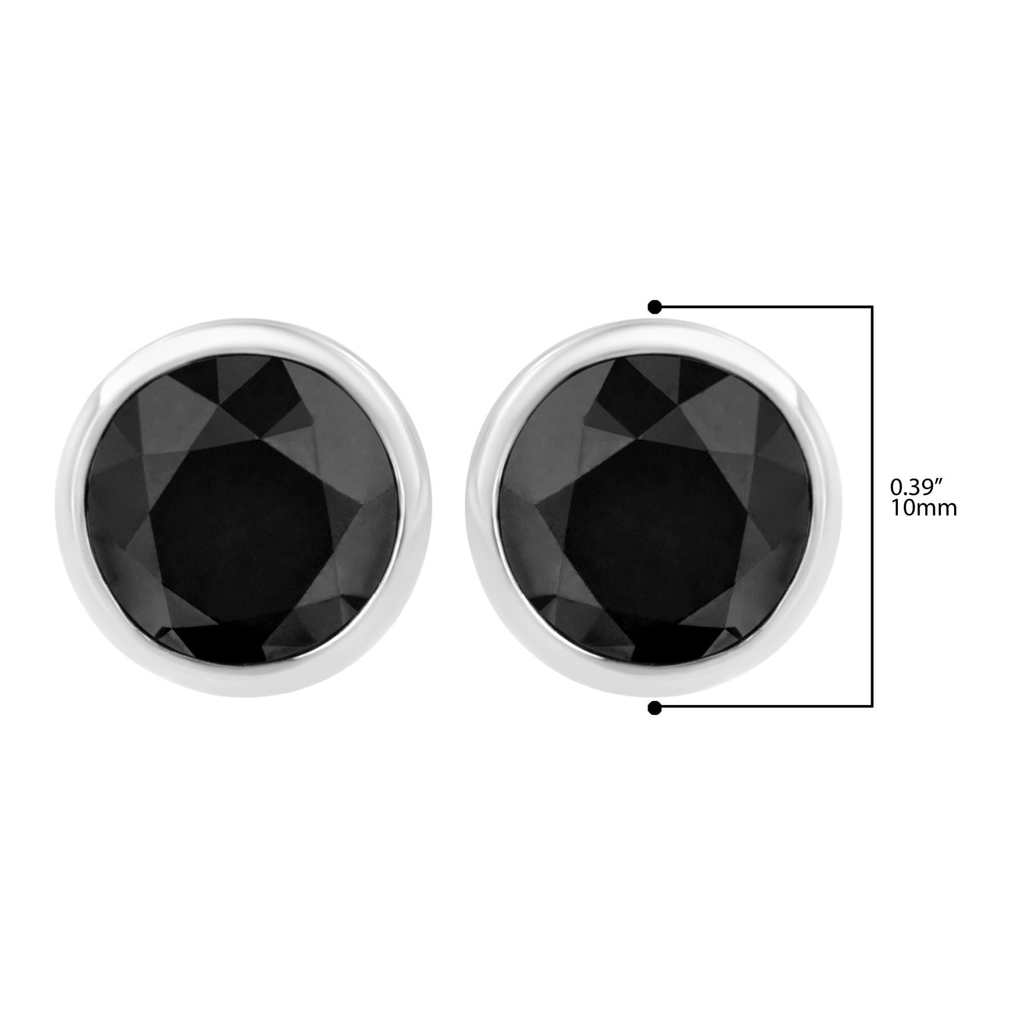 Aretes de plata de ley 925 con diamantes negros redondos de talla brillante, engastados en bisel y cierre de rosca (color elegante, claridad I2-I3) - Friggin Jewelry