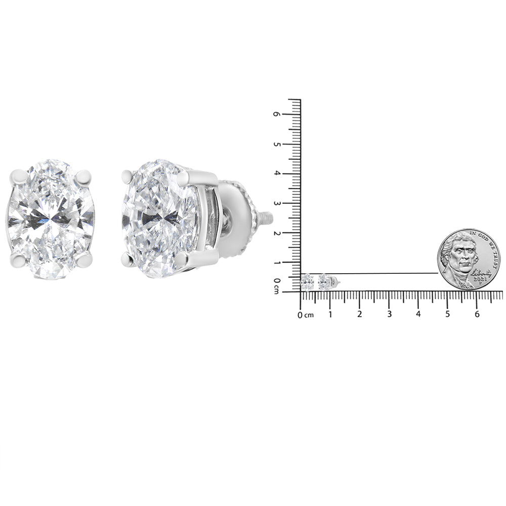 Aretes de oro blanco de 14 quilates con diamantes solitarios ovalados cultivados en laboratorio (color FG, claridad VS2-SI1) - Friggin Jewelry