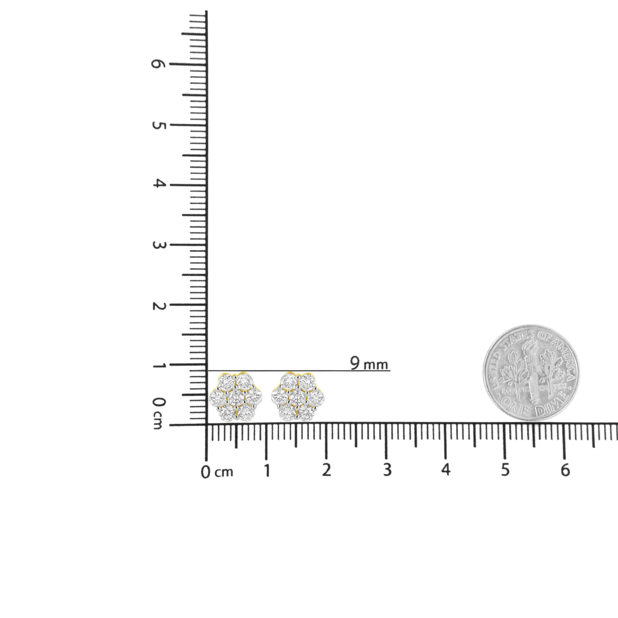 Pendiente de flor de diamantes de 1,0 ct en oro amarillo de 14 quilates (color JK, claridad I1-I2) - Friggin Jewelry