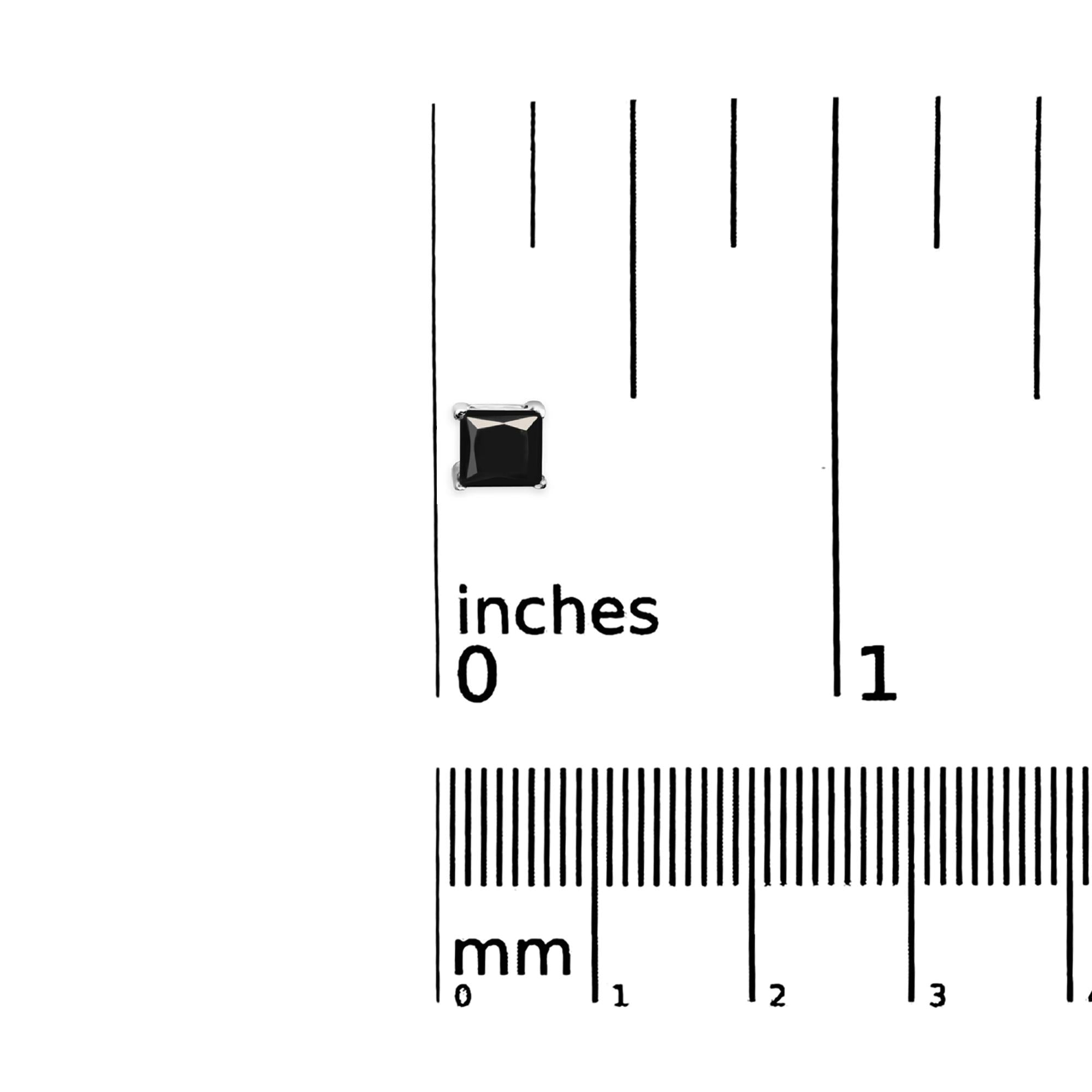 Orecchini a bottone classici a 4 punte con diamanti neri quadrati taglio principessa in argento sterling .925 con chiusura a vite (colore fancy migliorato, purezza I2-I3) - Friggin Jewelry