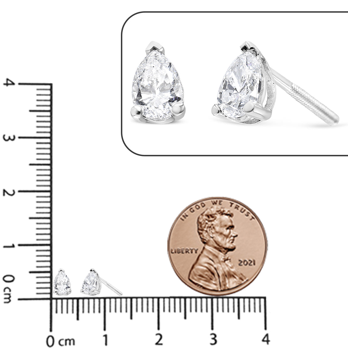 14K White Gold Pear Shape Solitaire Lab Grown Diamond Stud Earrings (F-G Color, VS2-SI1 Clarity) - Friggin Jewelry