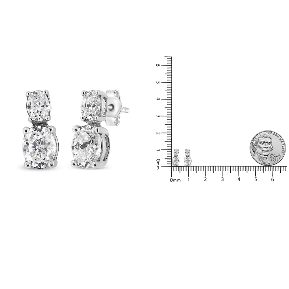 14K White Gold 1.0 Cttw Oval Lab Grown Diamond 2 Stone Drop and Dangle Stud Earrings (G-H Color, VS2-SI1 Clarity) - Friggin Jewelry