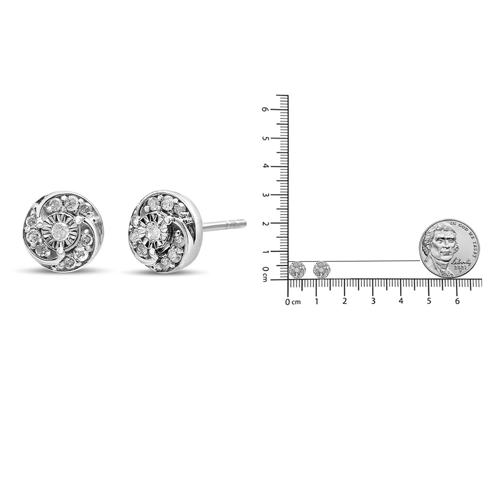 Orecchini a bottone con alone a spirale e diamanti rotondi da 1/4 ct in argento sterling 925 (colore IJ, purezza I2-I3) - Friggin Jewelry