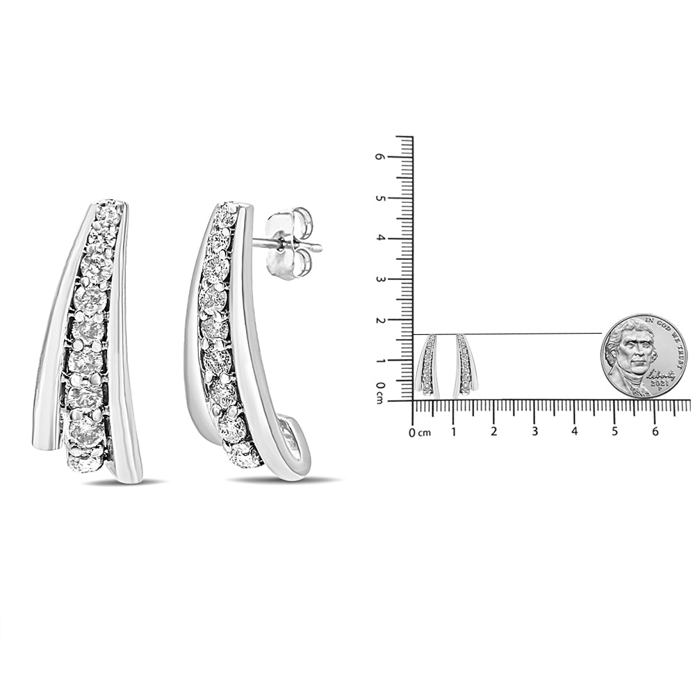.925 Sterling Silver 1 Cttw Round Diamond Graduated Huggie Earrings (I2-I3 Clarity, I-J Color) - Friggin Jewelry