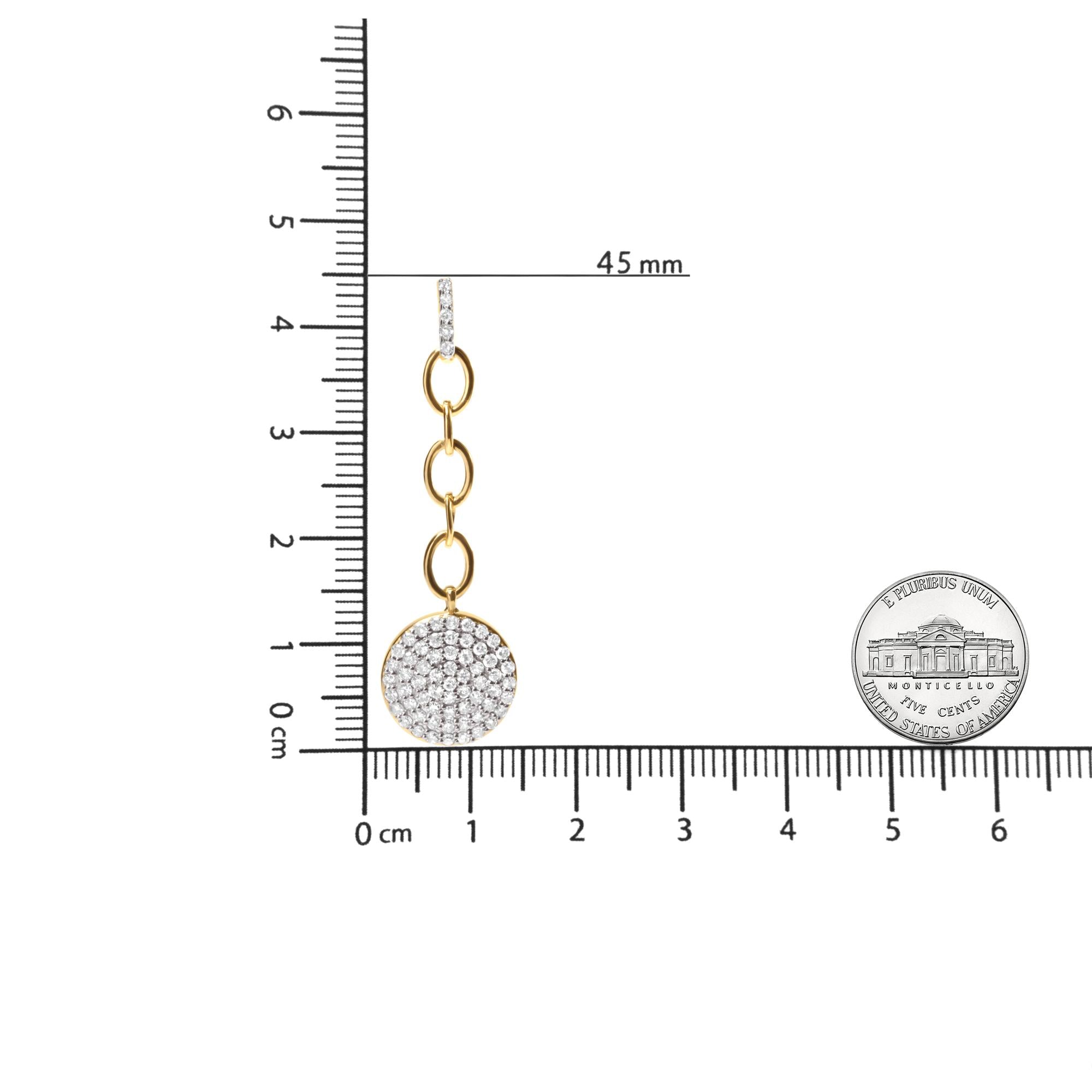 18K Yellow Gold Plated .925 Sterling Silver 1.0 Cttw Diamond Composite Cluster Dangle Chain Earrings (I-J Color, I1-I2 Clarity) - Friggin Jewelry