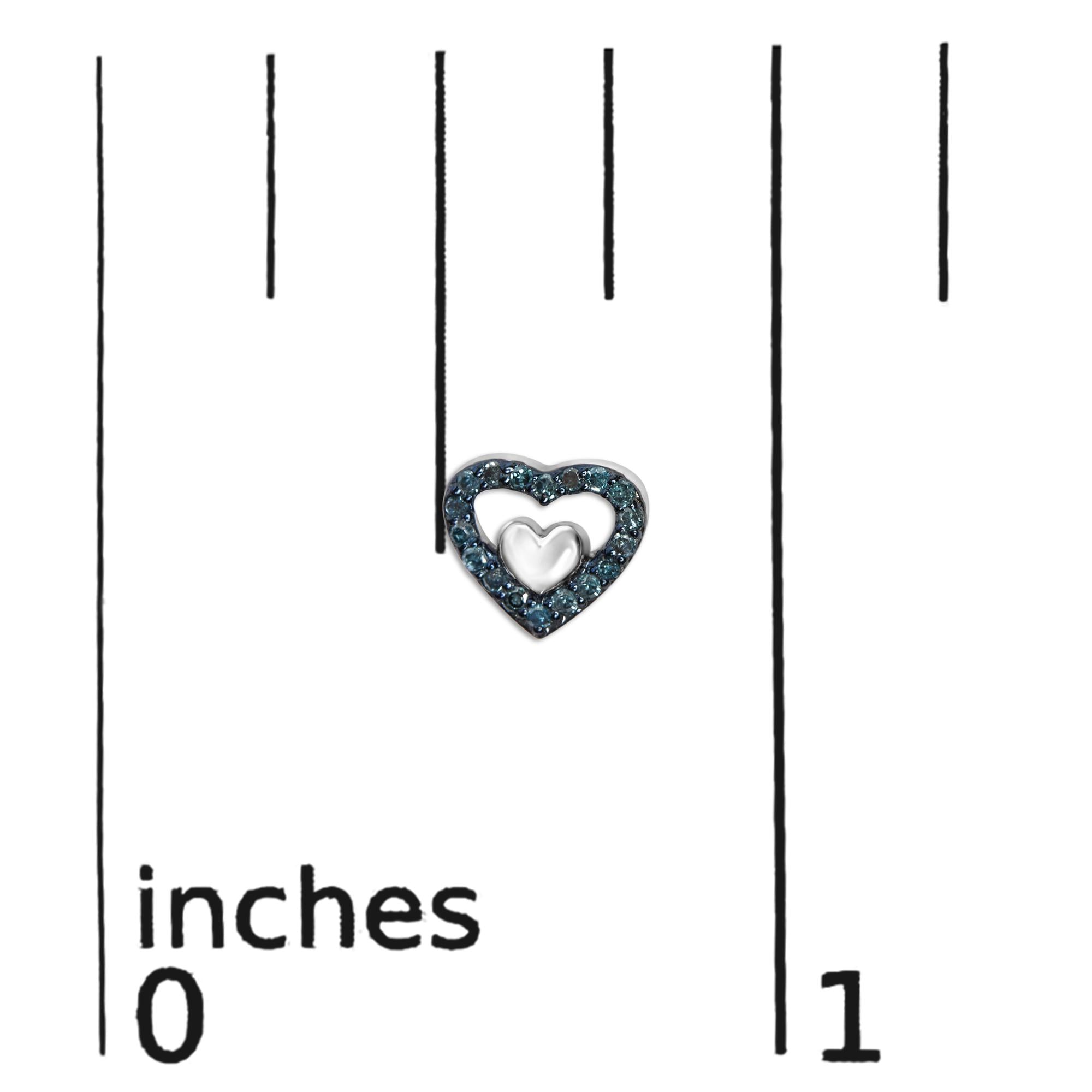 Pendientes de botón con doble corazón abierto de diamantes de 1/6 quilates en plata de ley 925 (color del diamante a elegir) - Friggin Jewelry