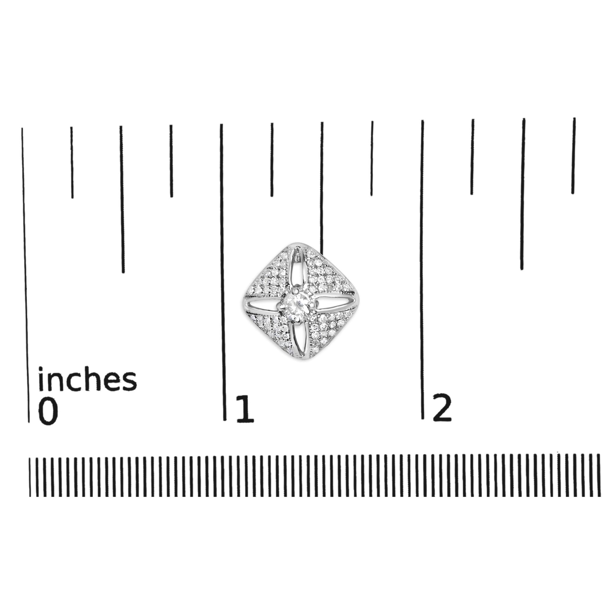.925 Sterling Silver 1.0 Cttw Diamond Studded Rhombus Stud Earring (H-I Color, I2-I3 Clarity) - Friggin Jewelry