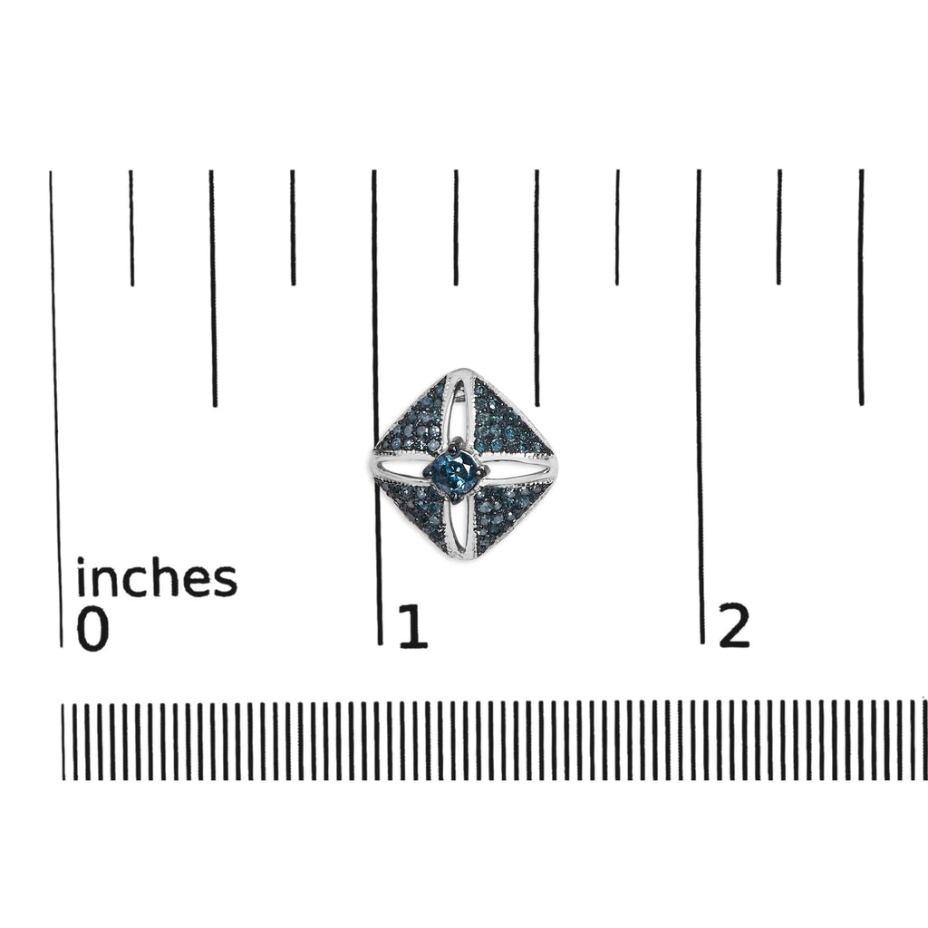 .925 Sterling Silver 1.0 Cttw Blue Diamond Studded Rhombus Stud Earring (Blue Color, I2-I3 Clarity) - Friggin Jewelry