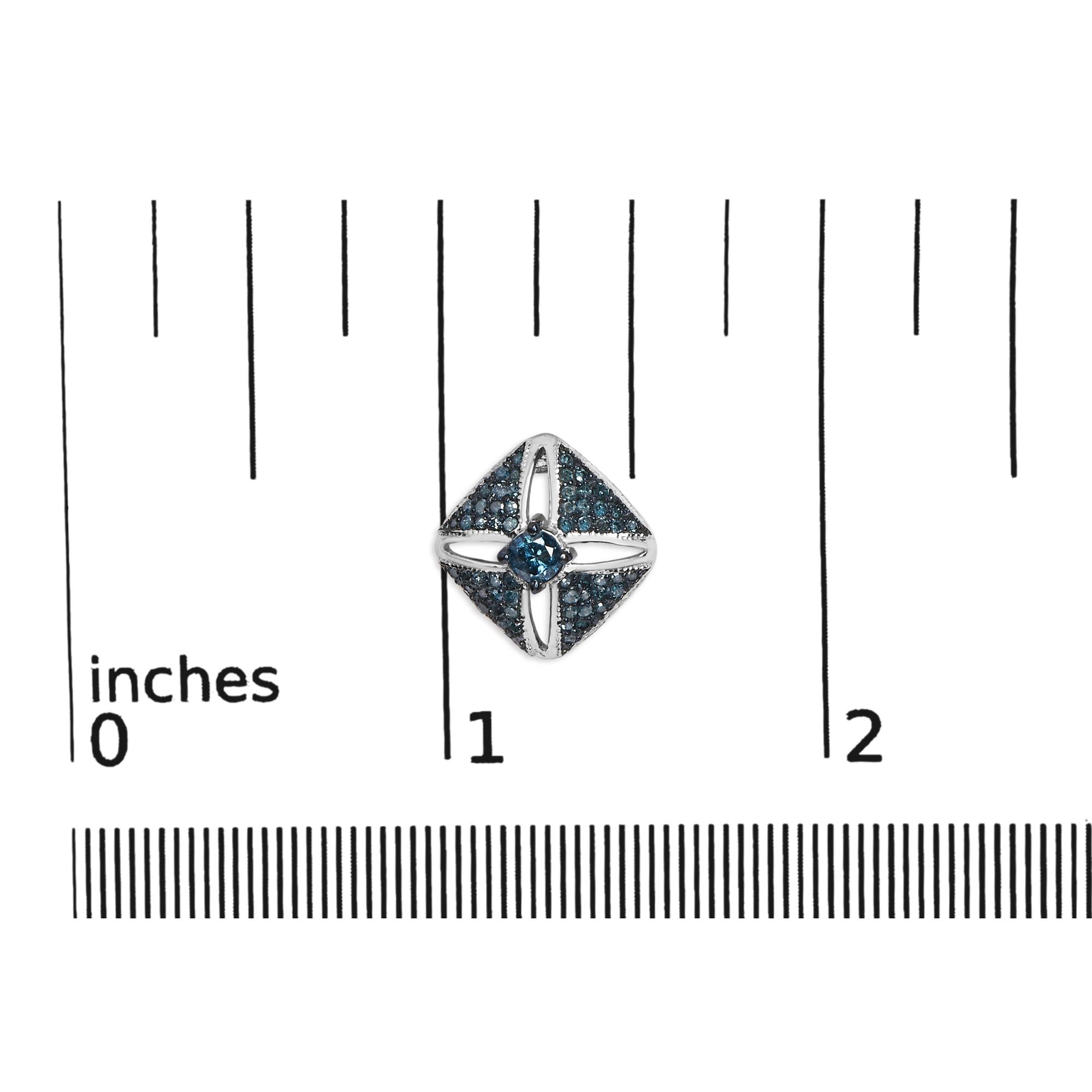 .925 Sterling Silver 1.0 Cttw Blue Diamond Studded Rhombus Stud Earring (Blue Color, I2-I3 Clarity) - Friggin Jewelry