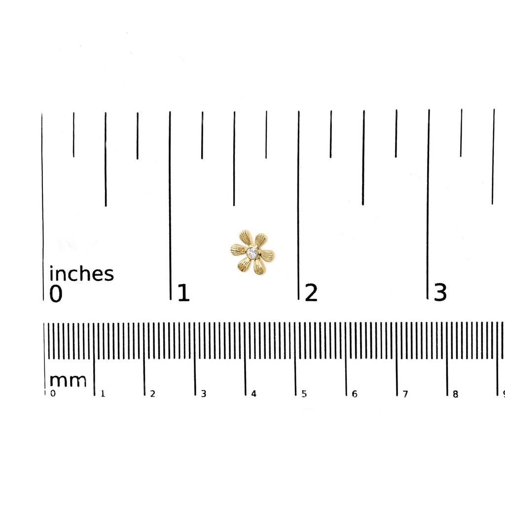 10K Yellow Gold Bezel Set Diamond Accent Hammered Finish Floral Stud Earrings (I-J Color, I1-I2 Clarity) - Friggin Jewelry