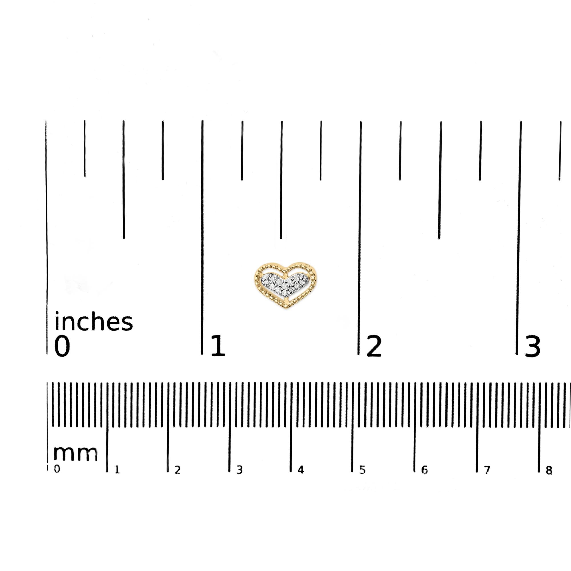10K Yellow Gold 1/10 Cttw Diamond Heart and Beaded Halo Stud Earrings (I-J Color, I1-I2 Clarity) - Friggin Jewelry
