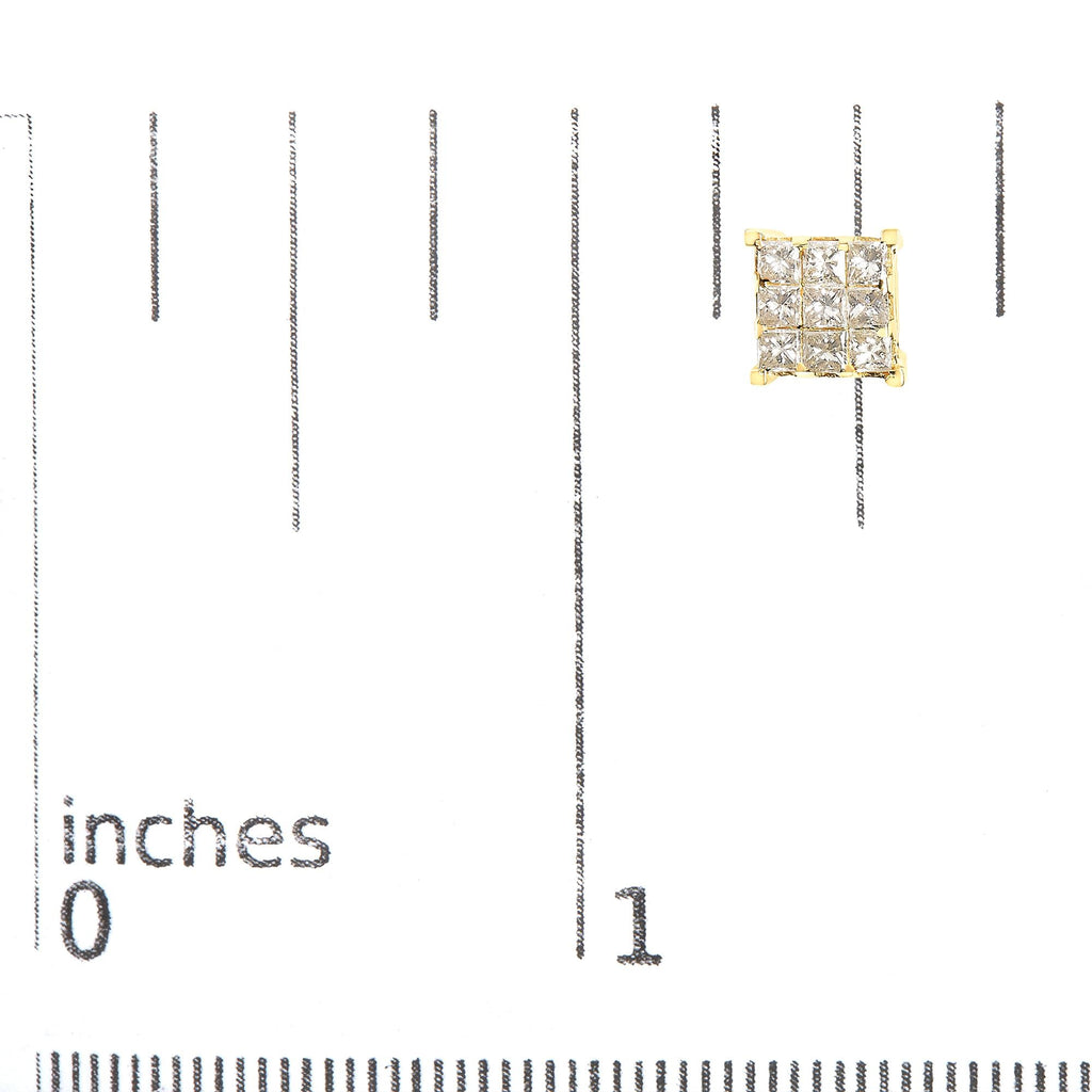 Aretes de oro amarillo de 14 quilates con diamantes de talla princesa de 1 1/2 ct y 9 piedras cuadradas engastadas invisibles (color JK, claridad SI2-I1) - Friggin Jewelry