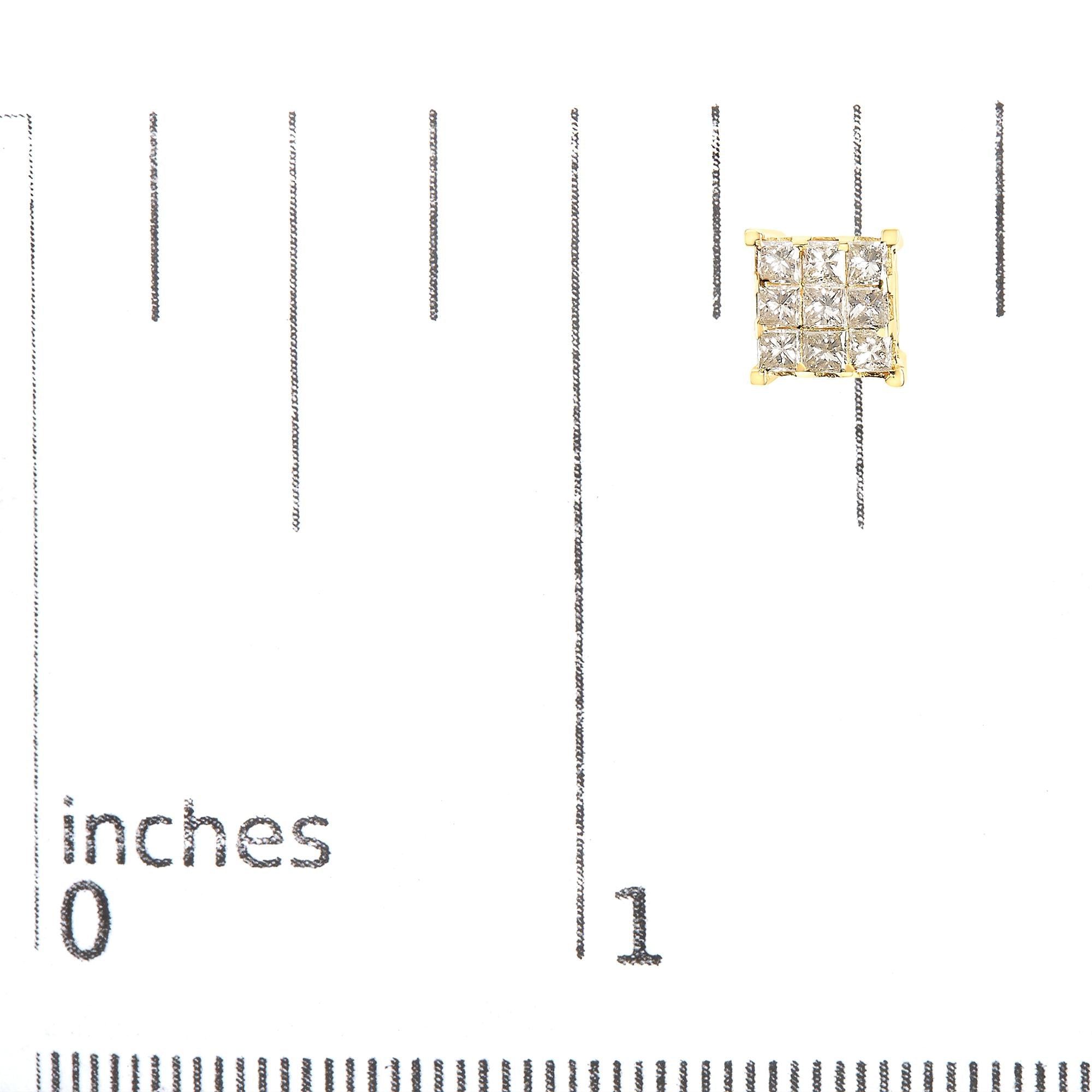 Aretes de oro amarillo de 14 quilates con diamantes de talla princesa de 1 1/2 ct y 9 piedras cuadradas engastadas invisibles (color JK, claridad SI2-I1) - Friggin Jewelry