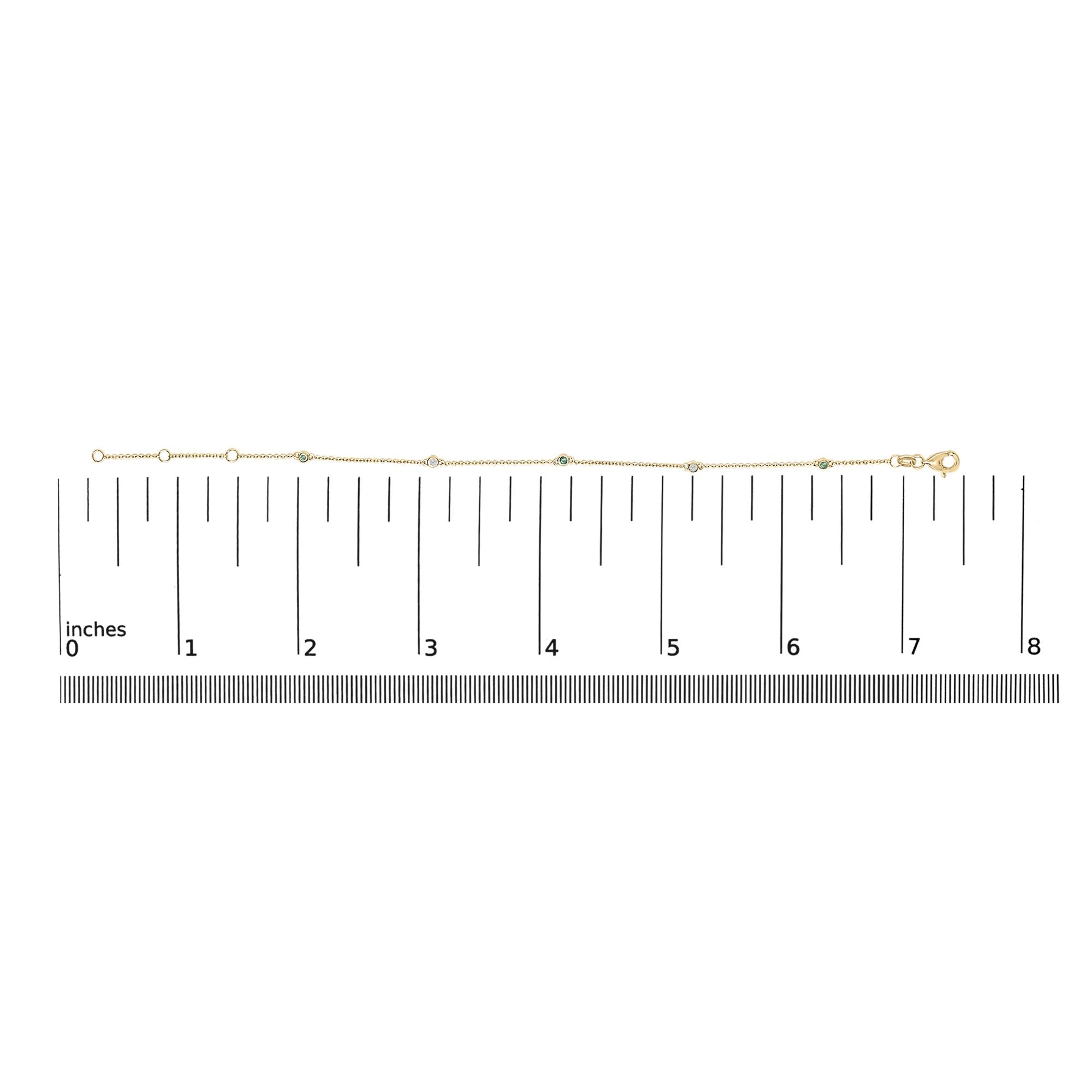 14K Yellow Gold Alternating Green Emerald and Diamond Bezel Station Chain Bracelet - Size 7.5 inch - Friggin Jewelry