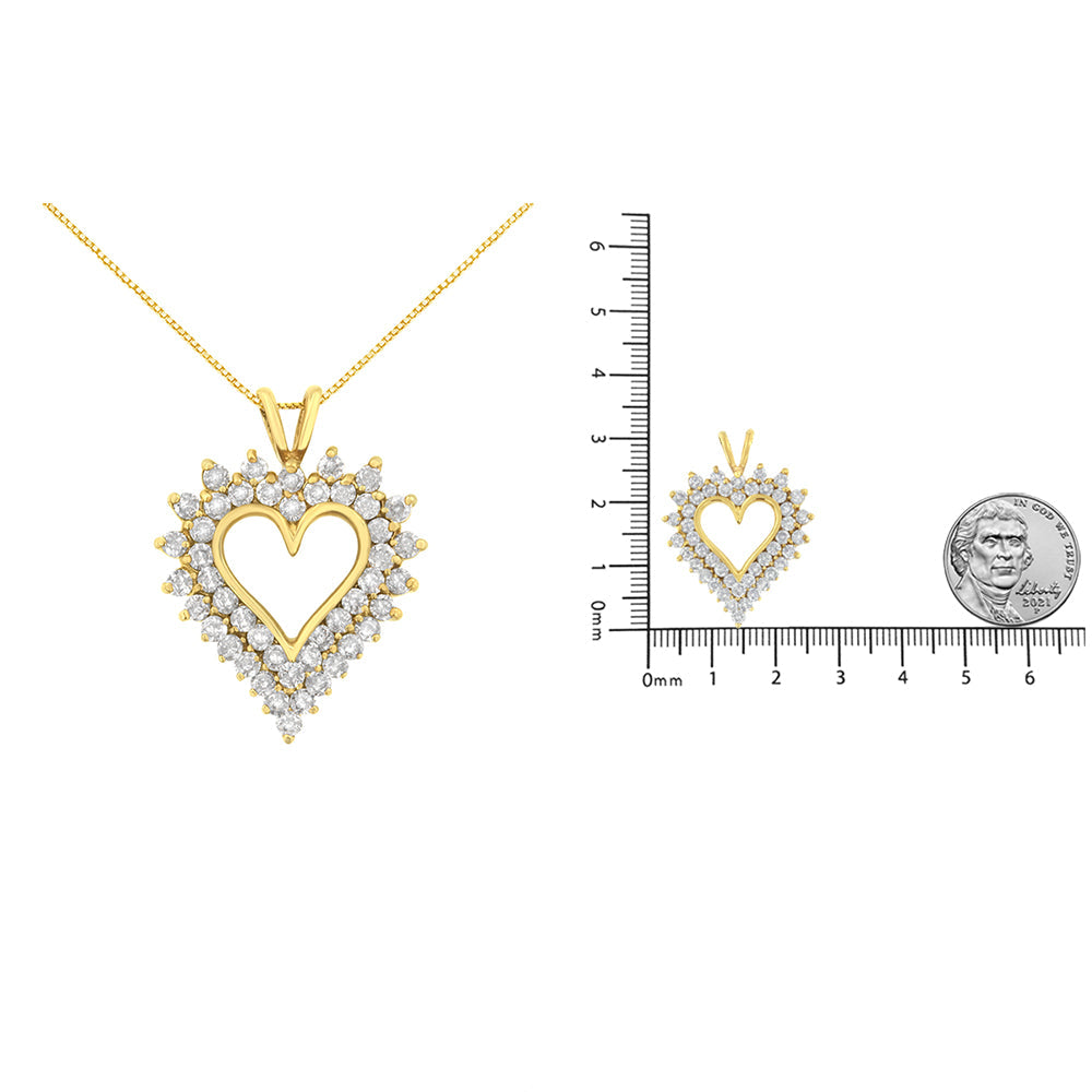Collar con colgante de corazón abierto de 45 cm con diamantes de talla brillante y baño de oro amarillo de 14 quilates (plata de ley .925) (color KL, claridad I1-I2) - Friggin Jewelry