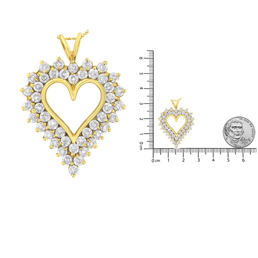 14K Yellow Gold .925 Sterling Silver 4 cttw Round-cut Diamond Cluster Heart Pendant Necklace (K-L Color, I1-I2 Clarity) - Friggin Jewelry