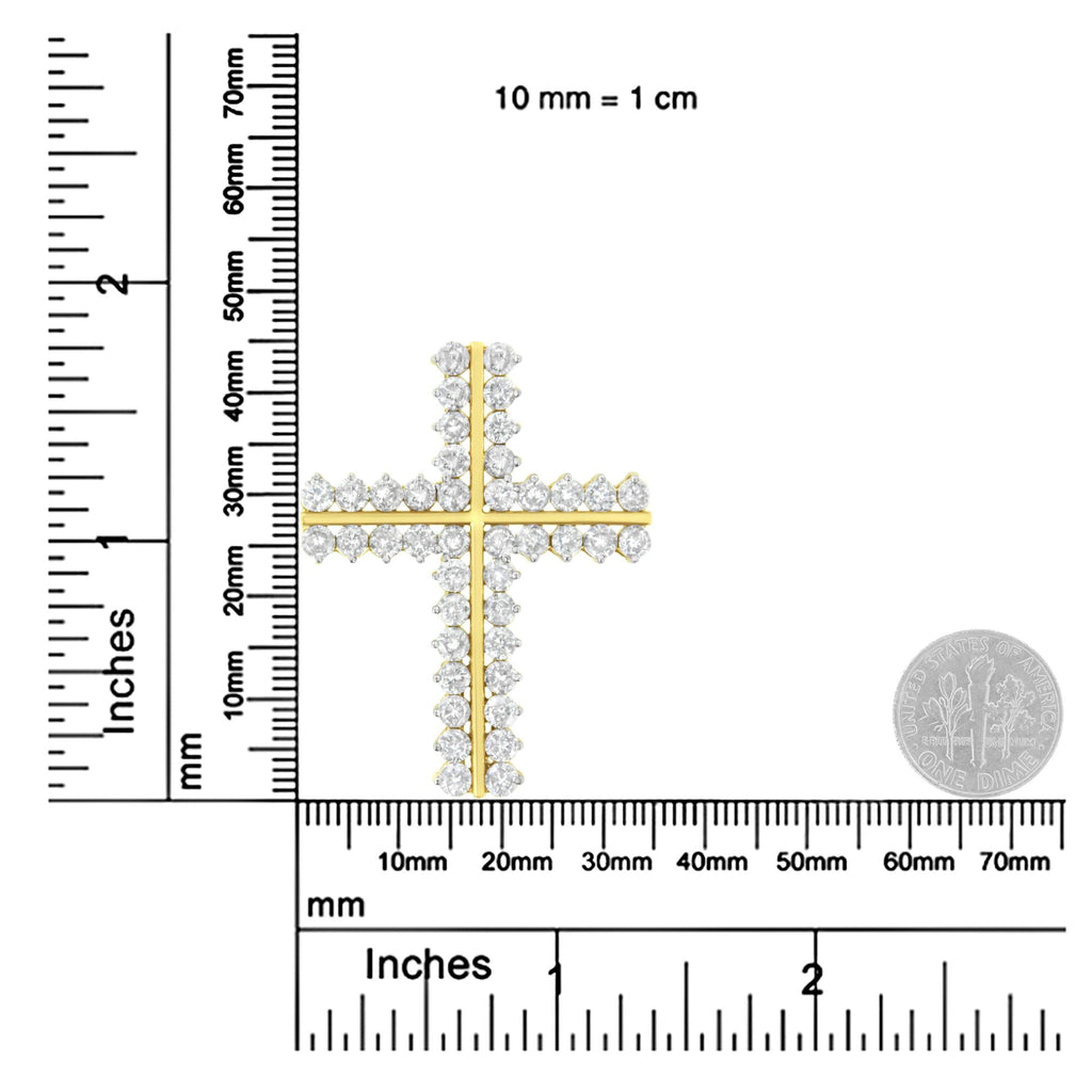 10K Yellow Gold 4.0 Cttw Diamond Two Row Cross 18" Pendant Necklace (J-K Clarity, I1-I2 Color) - Friggin Jewelry