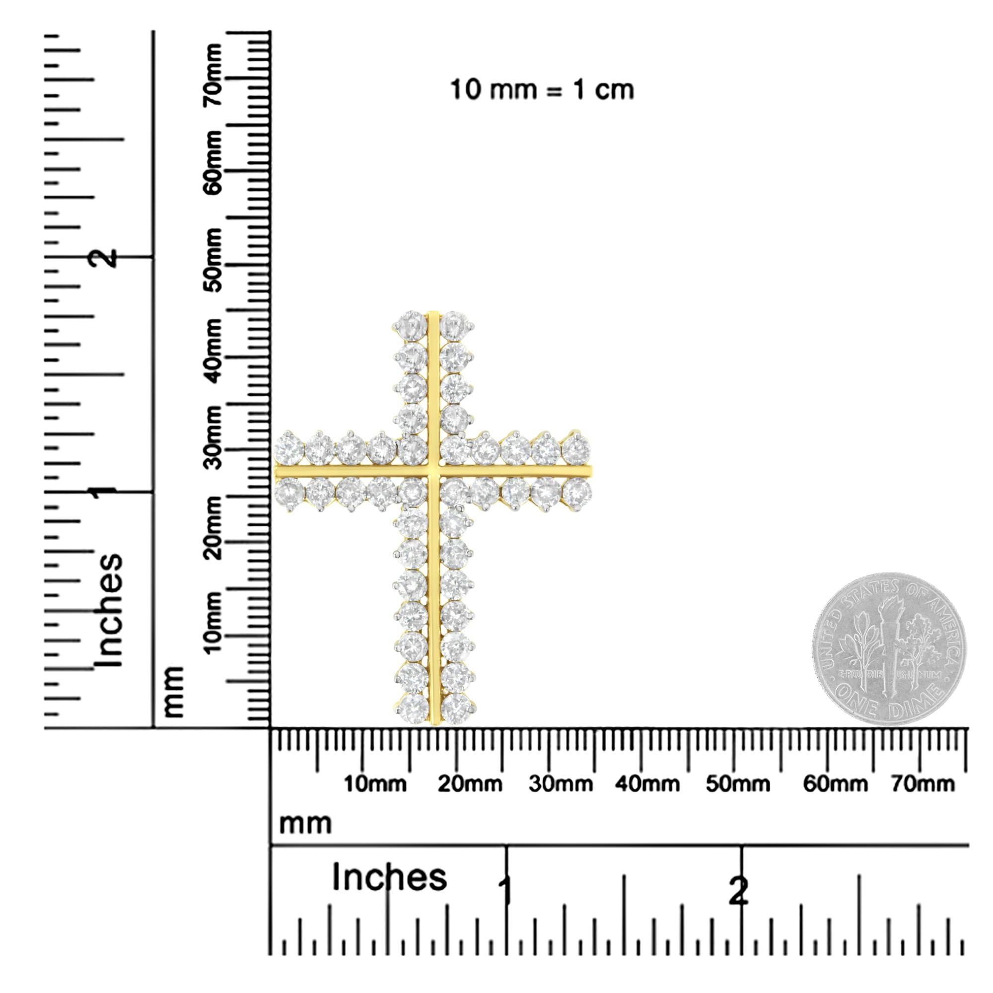 10K Yellow Gold 4.0 Cttw Diamond Two Row Cross 18" Pendant Necklace (J-K Clarity, I1-I2 Color) - Friggin Jewelry