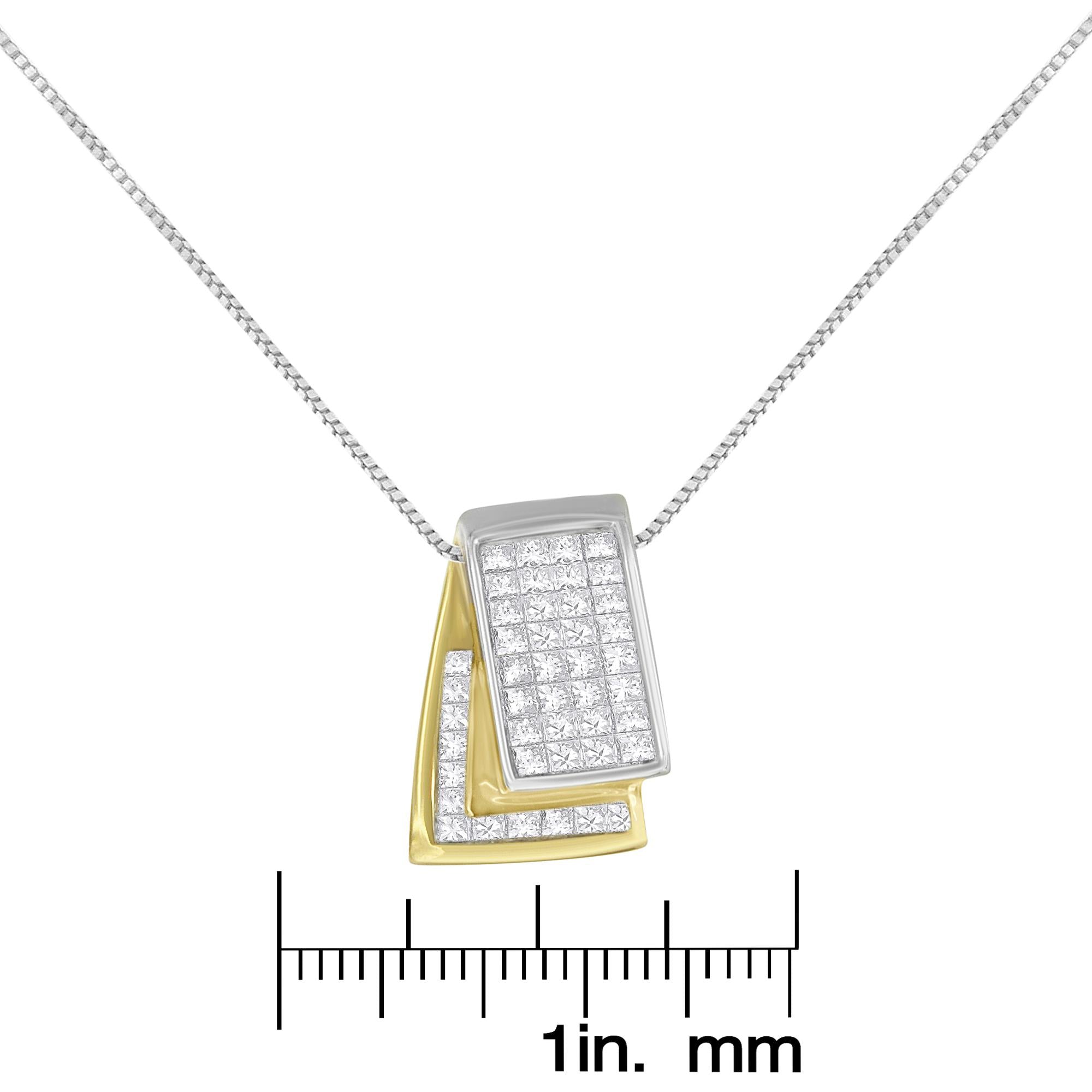14K Gold 1.0 Cttw Princess Cut Diamond Two Tone Foldover Box Pendant 18” Box Chain Necklace (H-I Color, SI2-I1 Clarity) - Friggin Jewelry