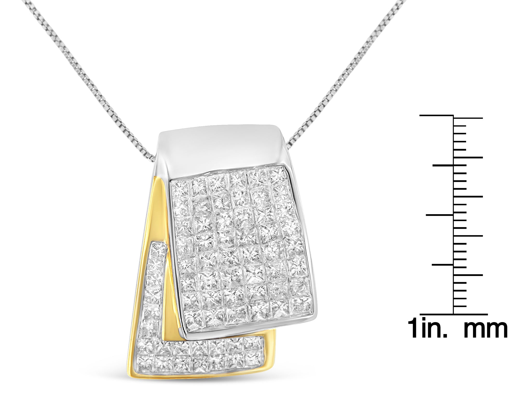 14K White and Yellow Gold 2.0 Cttw Princess Cut Diamond Two Tone Foldover Box Pendant 18” Box Chain Necklace (H-I Color, SI1-SI2 Clarity) - Friggin Jewelry